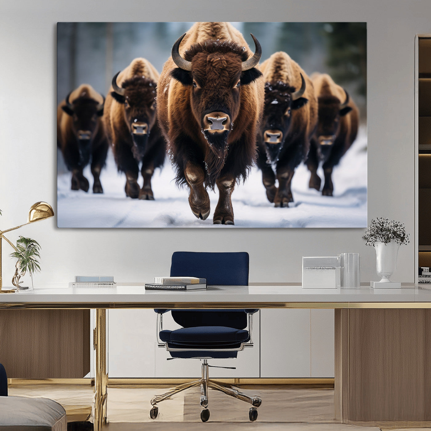 MGV-CV-36X24 - Buffalo Wall Art Canvas Print, American Bison Herd Wall Art Canvas Print - Bison Canvas Print