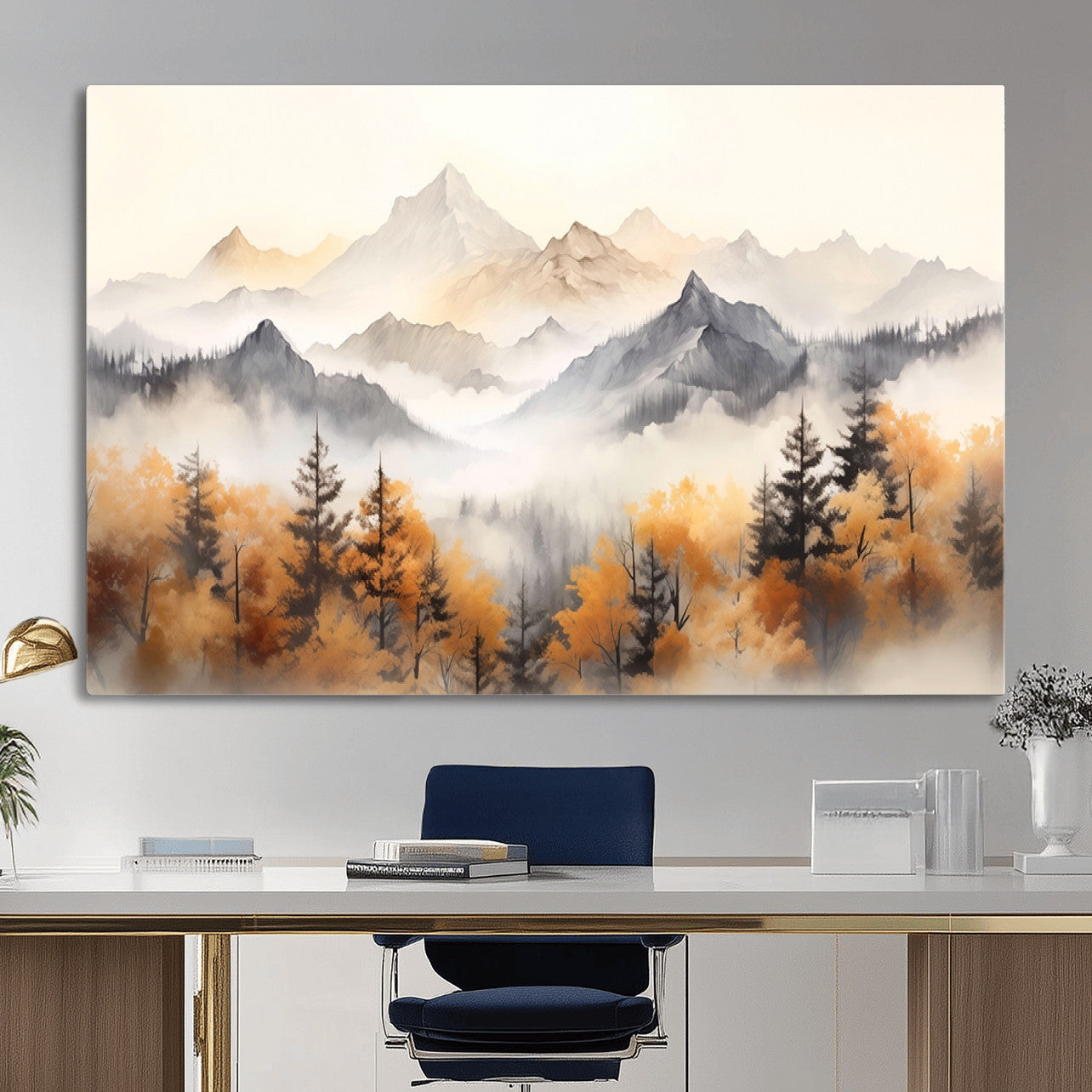 70049-MGV-CV-36X24 - Abstract Mountain Wall Art | Misty Mountain Forest and Mountains Canvas Print for Living Room,