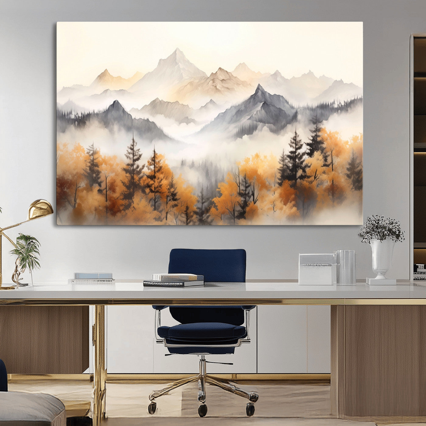 MGV-CV-36X24 - Mountain and Forest Landscape Wall Art | Misty Autumn Forest and Mountains Canvas Print for Living Room, Bedroom, Office | Large Wall Art Decor
