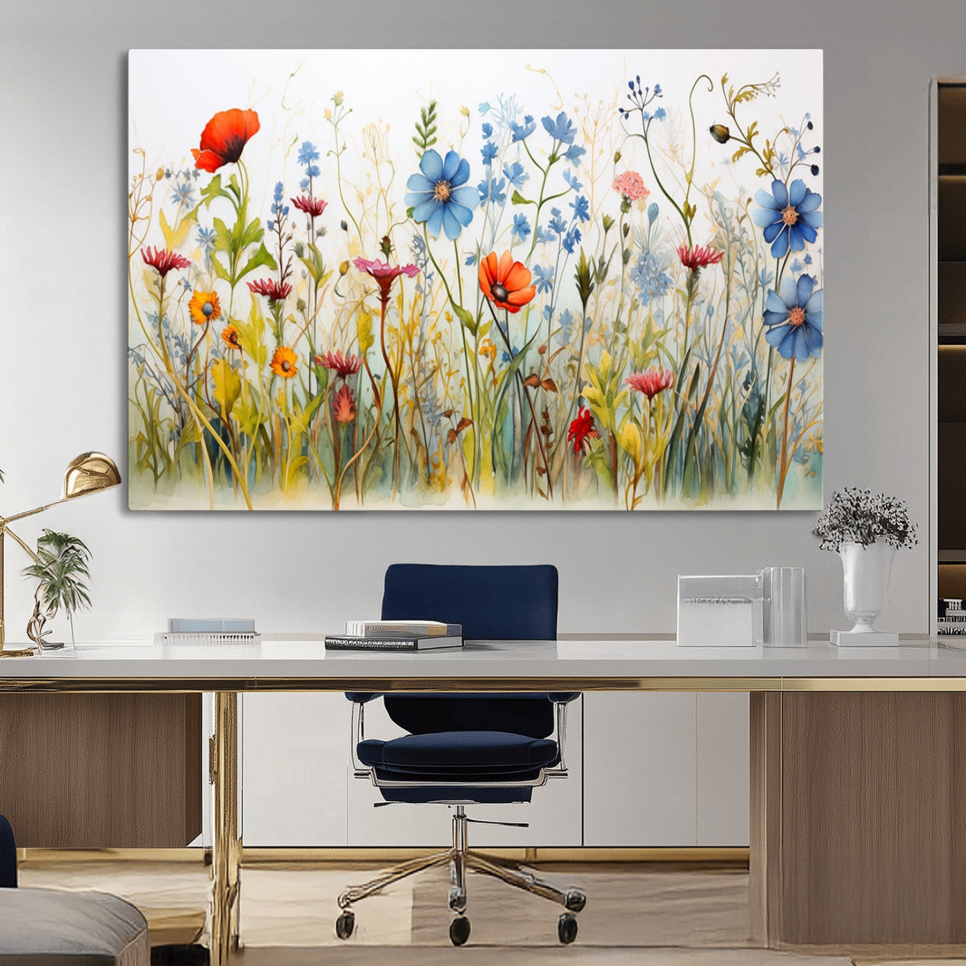 MGV-CV-36X24 - Colorful Wildflower Canvas Wall Art - Vibrant Floral Botanical Print, Bright Nature Decor for Living Room, Large 3 Panel Set, Ready to Hang