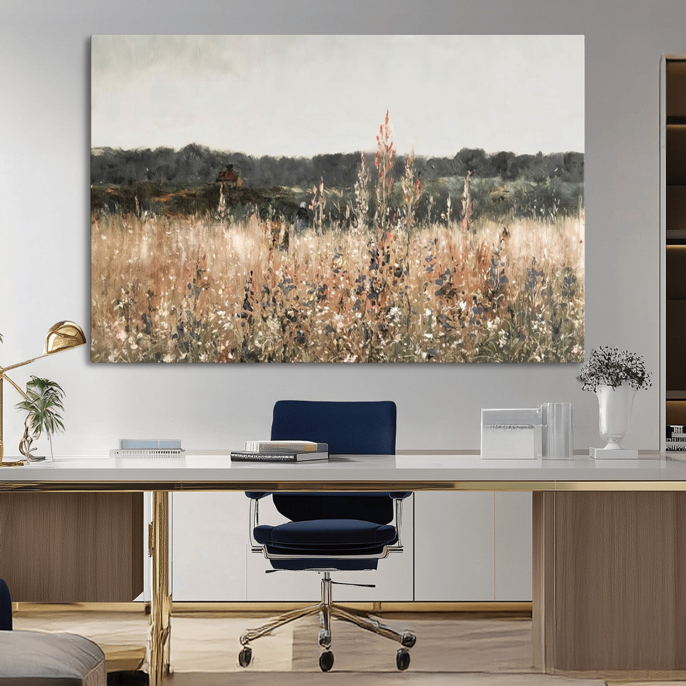 MGV-CV-36X24 - Abstract Wildflower Art Field Landscape Oil Painting Print, Country Field Wall Art - Framed Ready to Hang