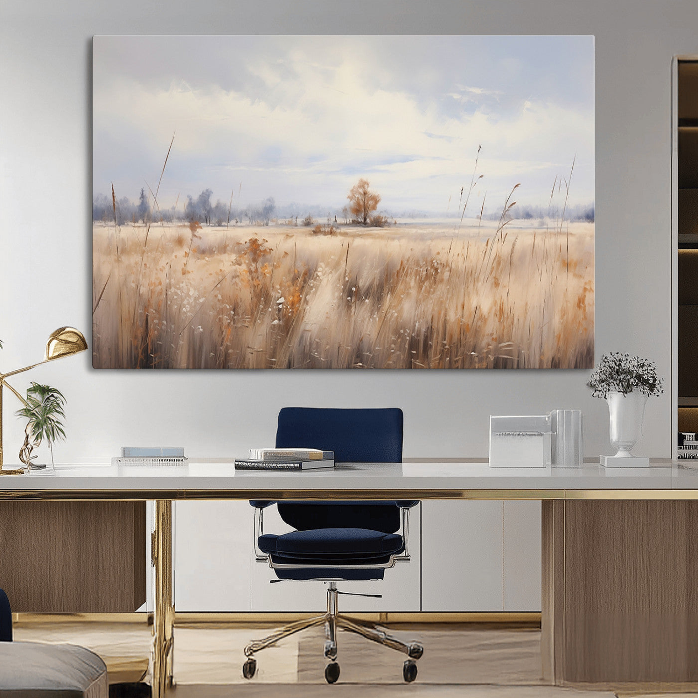 MGV-CV-36X24 - Golden Fields Canvas Wall Art Print – Serene Landscape of Nature’s Tranquility in Minimalist for Farmhouse Decor