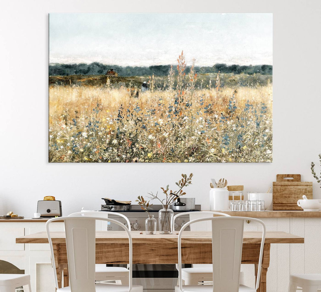 The Wildflower Field Wall Art adds a rustic touch to the space.