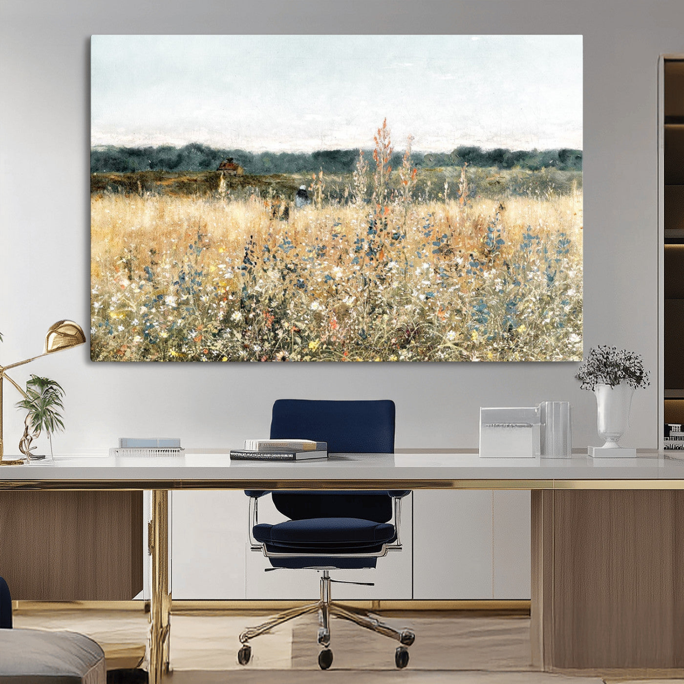 MGV-CV-36X24 - Wildflower Field Wall Art Canvas | Nature-Inspired Landscape Canvas Print for Living Room or Office | Rustic Floral Decor