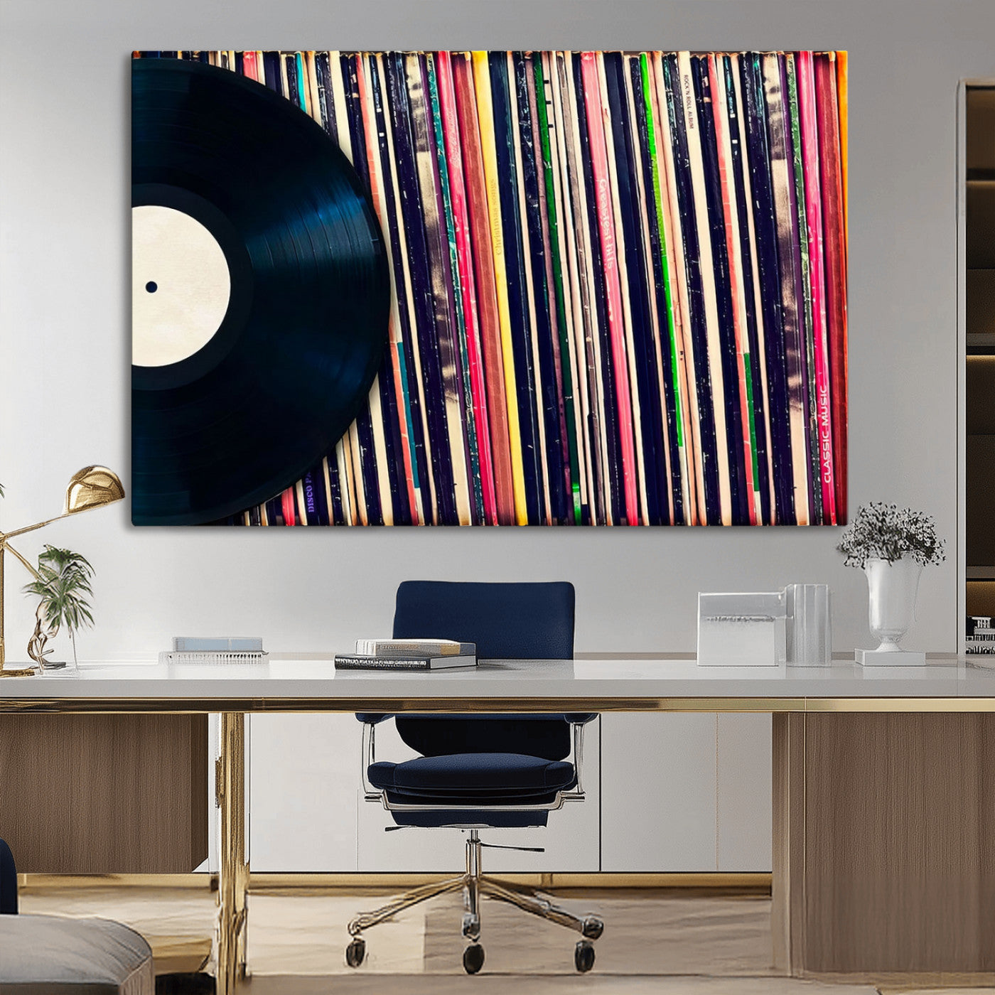 MGV-CV-36X24 - Vinyl Record and Album Collection Canvas Wall Art - Retro Music Decor for Living Room, Vintage Vinyl Lover’s Set