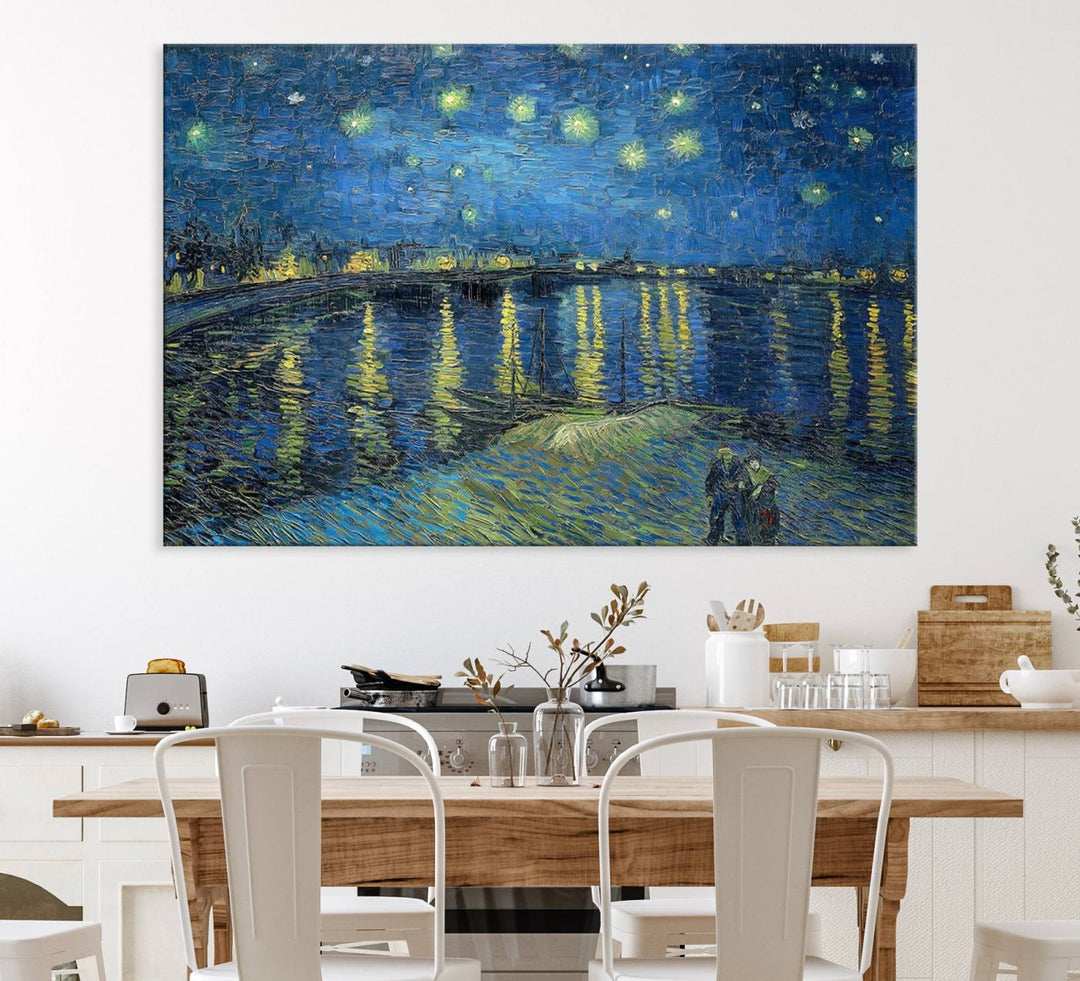 A Vincent van Gogh Starry Night over the Rhone canvas print is displayed on a porch.