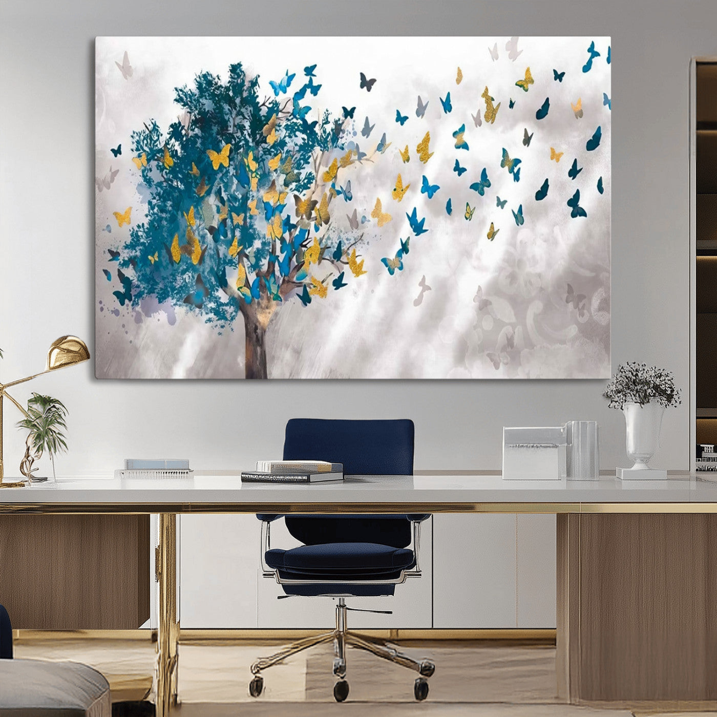 MGV-CV-36X24 - Tree Butterfly Abstract Tree and Butterfly Wall Art Canvas Print