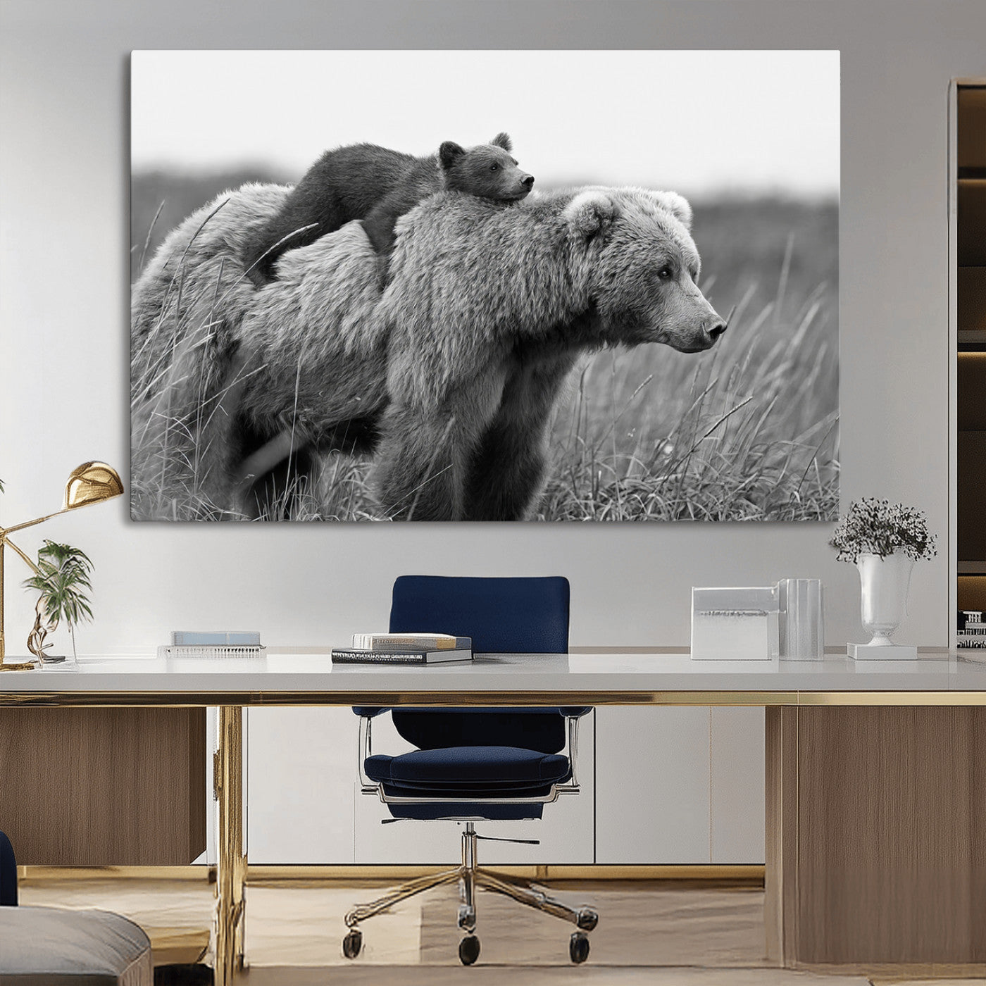 MGV-CV-36X24 - Bear and Cub Wall Art Canvas | 399 Bear Cub Wildlife-Inspired Animal Art for Living Room or Office | Grizzly Bear Print of Photography