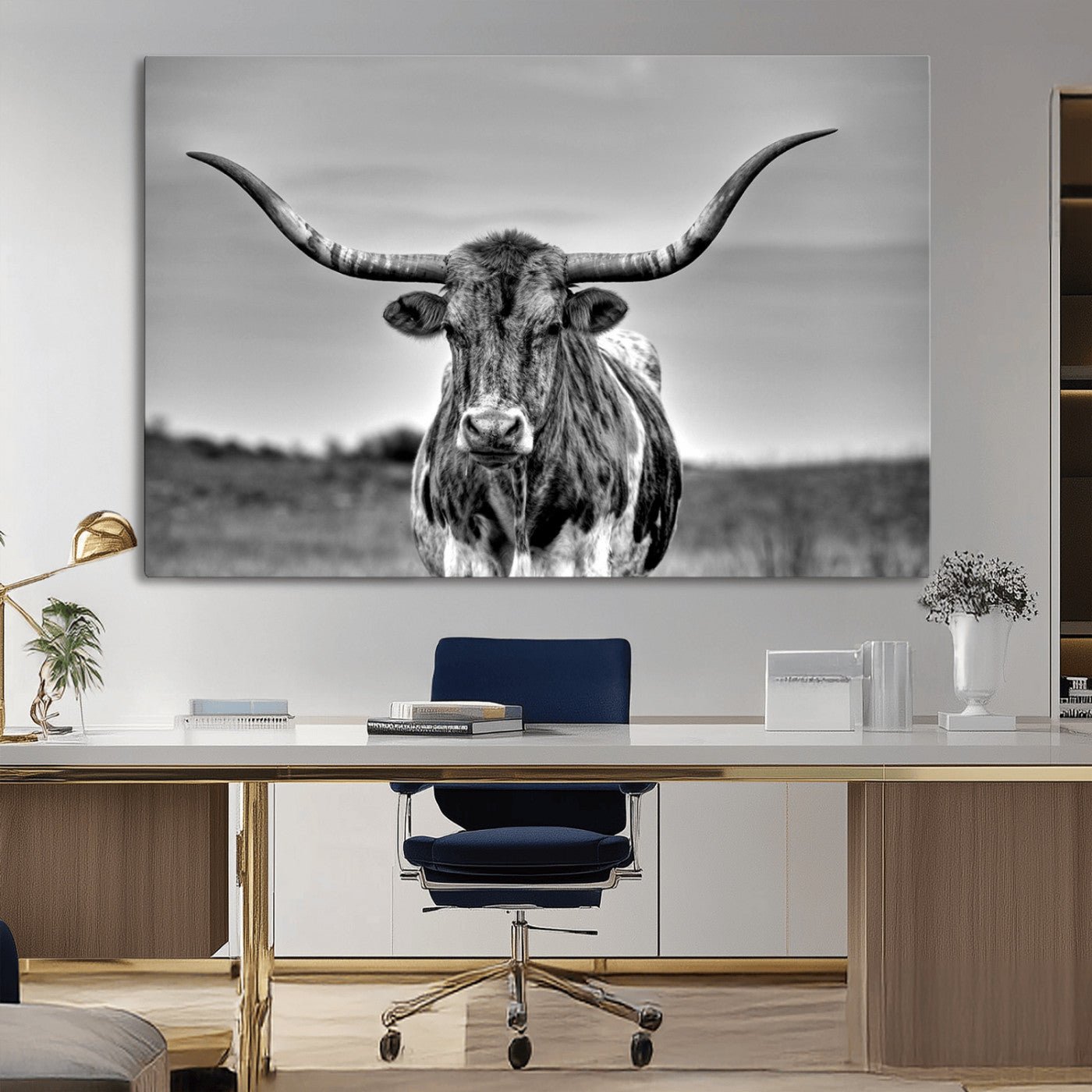 MGV-CV-36X24 - Texas Longhorn Cpw Wall Art, Texas Longhorn Canvas, Cattle Canvas Print