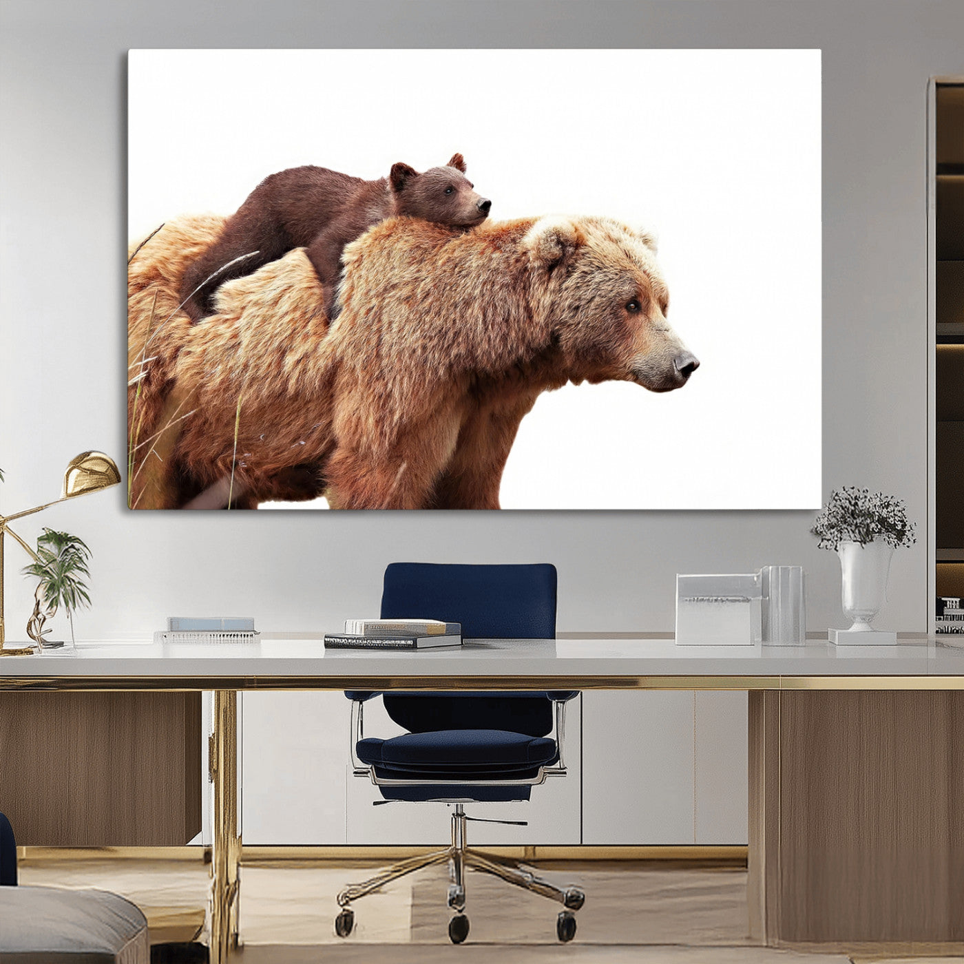 MGV-CV-36X24 - Mother and Baby Bear Canvas Wall Art - Adorable Wildlife Animal Print, Cozy Rustic Decor for Living Room,