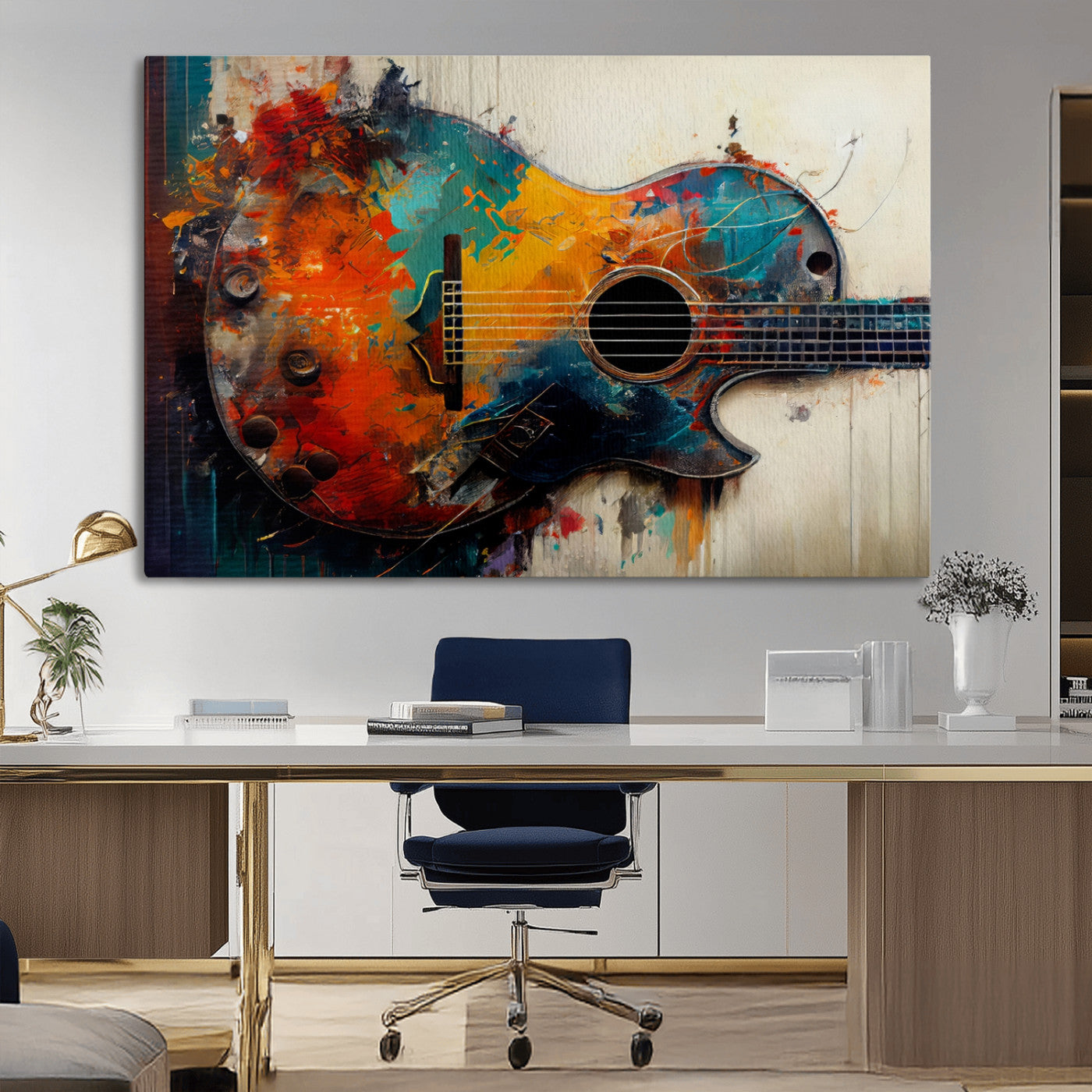 MGV-CV-36X24 - Abstract Guitar Wall Art Canvas | Vibrant Music-Inspired Art for Living Room or Studio | Colorful Music Decor Canvas Print