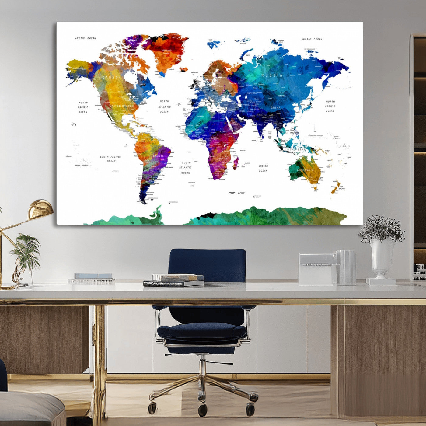 -Push Pin World Map Canvas Print – Framed Wall Art for Couples to Track Their Travels – Anniversary