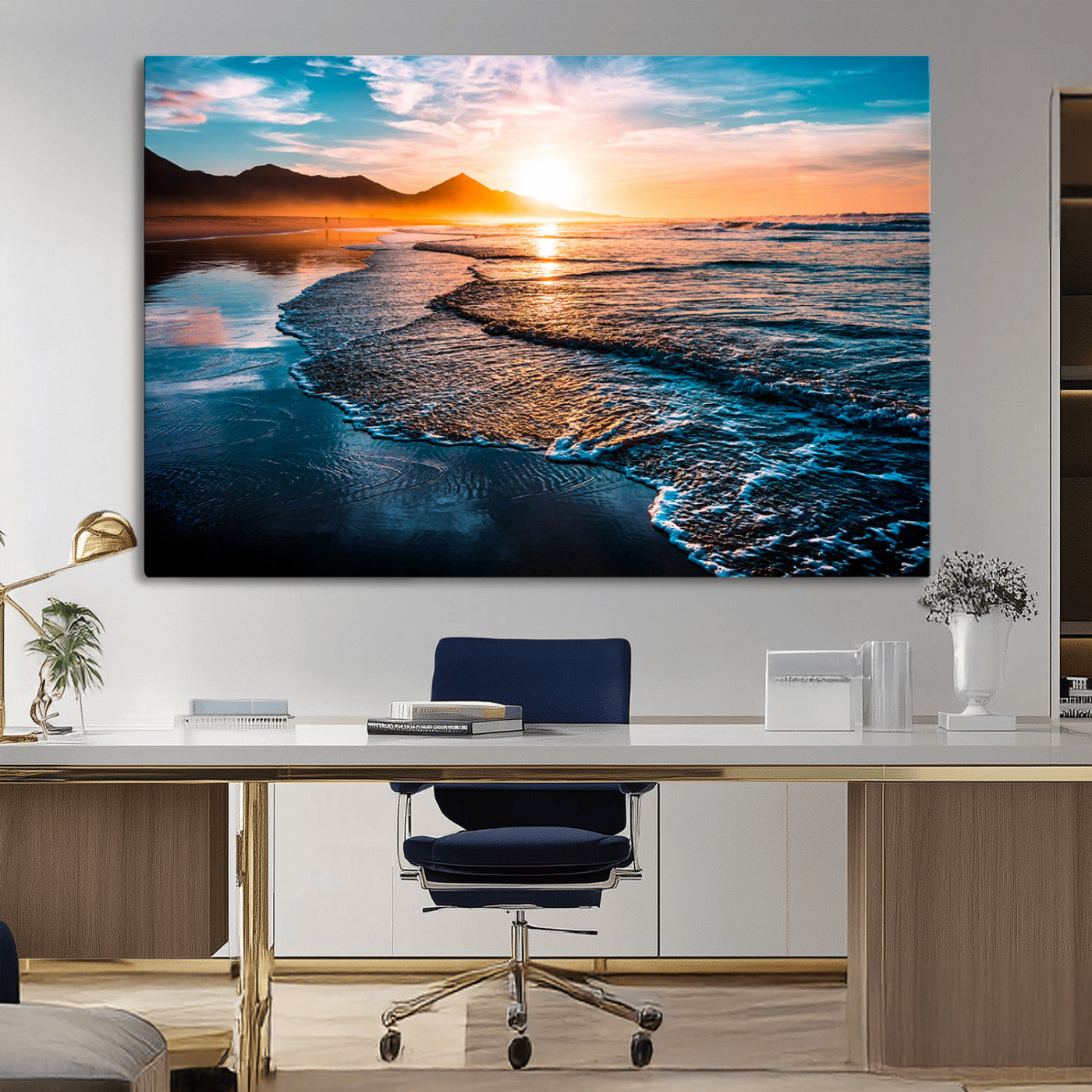 MGV-CV-36X24 - Beach Ocean Sunset on the Sea Wall Art Canvas, Beach Ocean Sunset Canvas Print