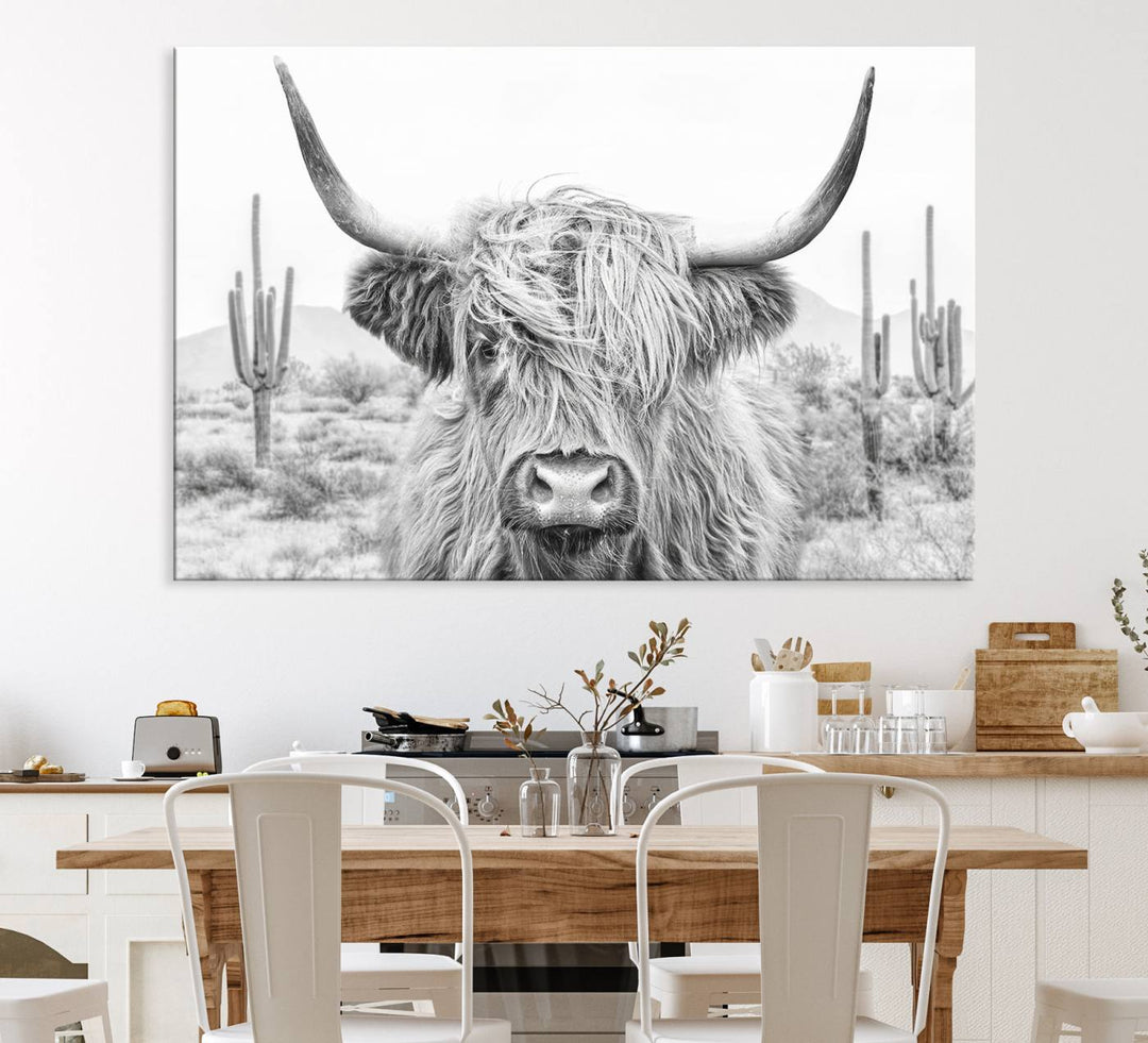 Enhance your kitchen with the Rustic Charm Cow Longhorn Bighorn Wall Art Canvas Print.