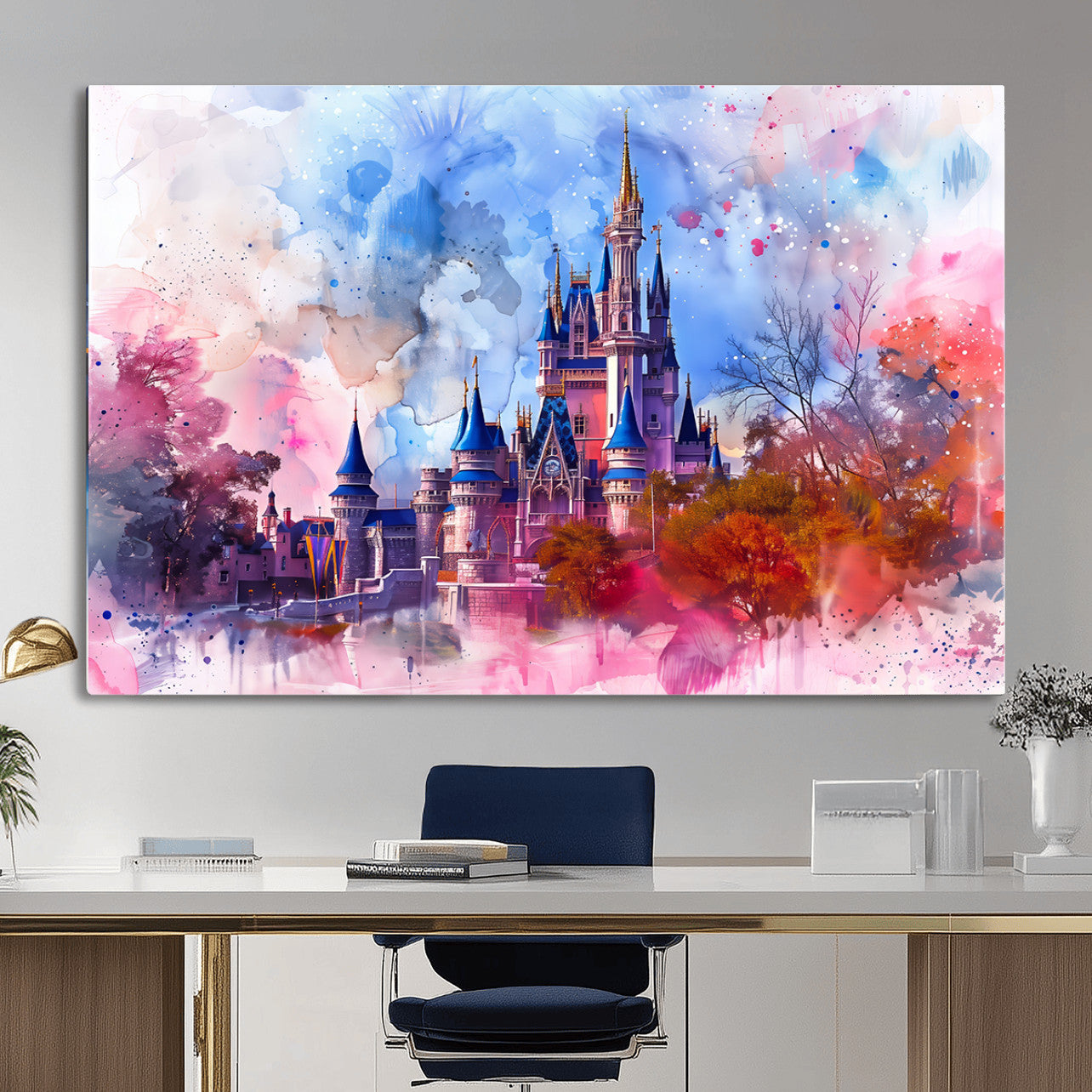58662-MGV-CV-36X24 - Disney Wall Art: Dreamy Watercolor Cinderella Castle Canvas Print