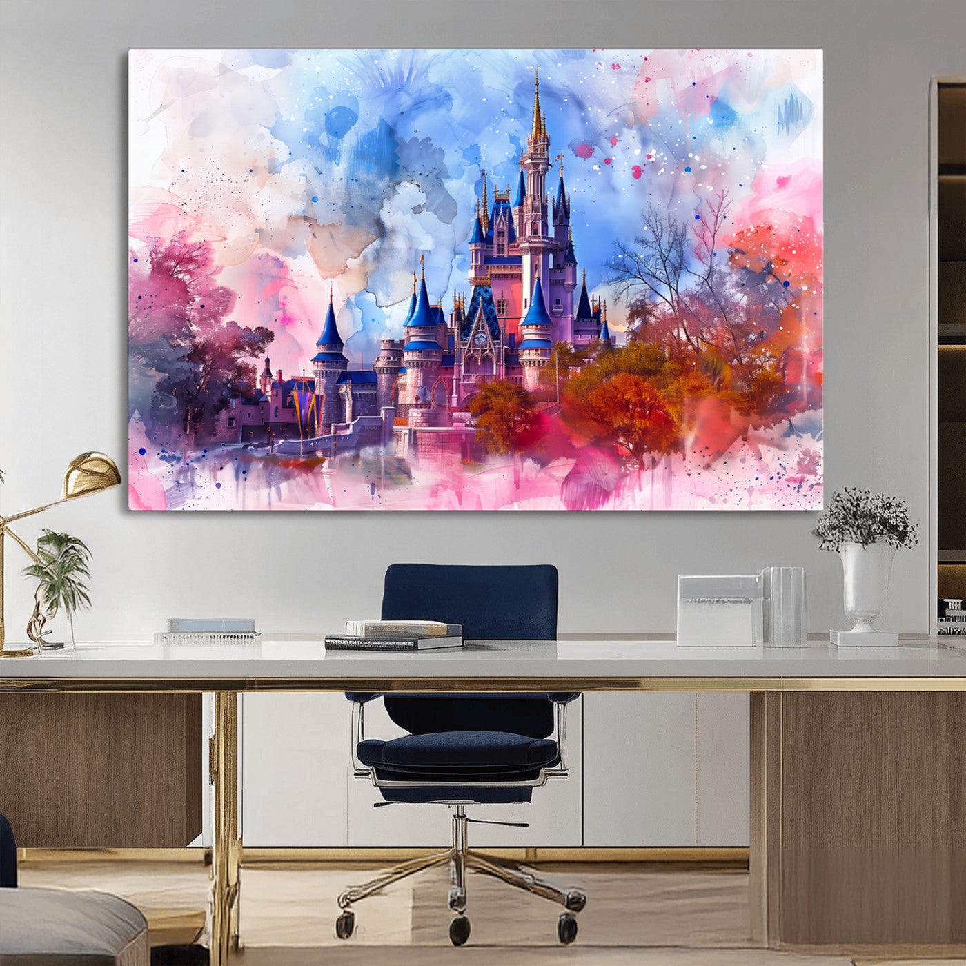 MGV-CV-36X24 - Disney Wall Art: Dreamy Watercolor Cinderella Castle Canvas Print