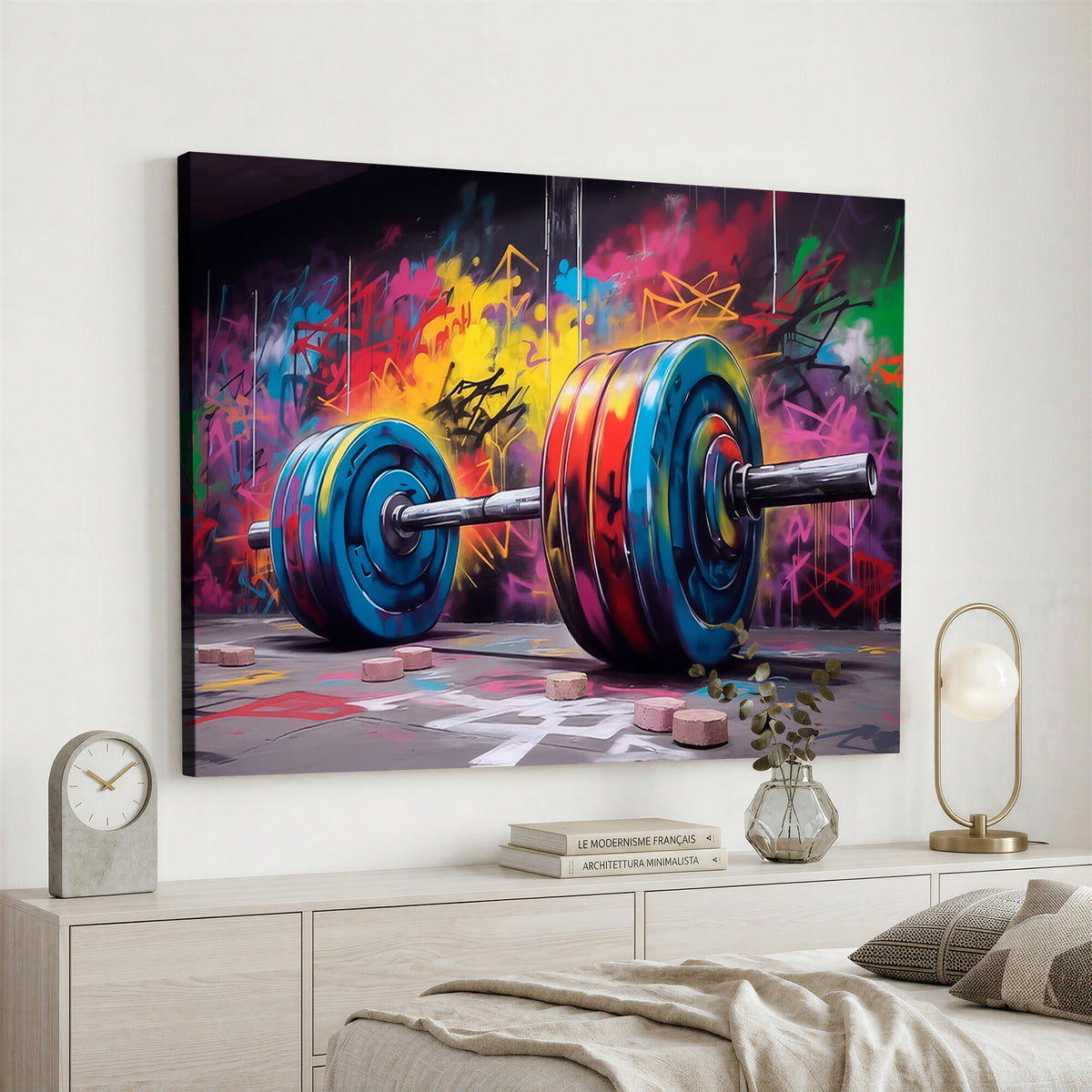 13549-MGV-CV-36X24 - Abstract Graffiti Barbell Canvas Wall Art | Urban Fitness Meets Bold Street Art