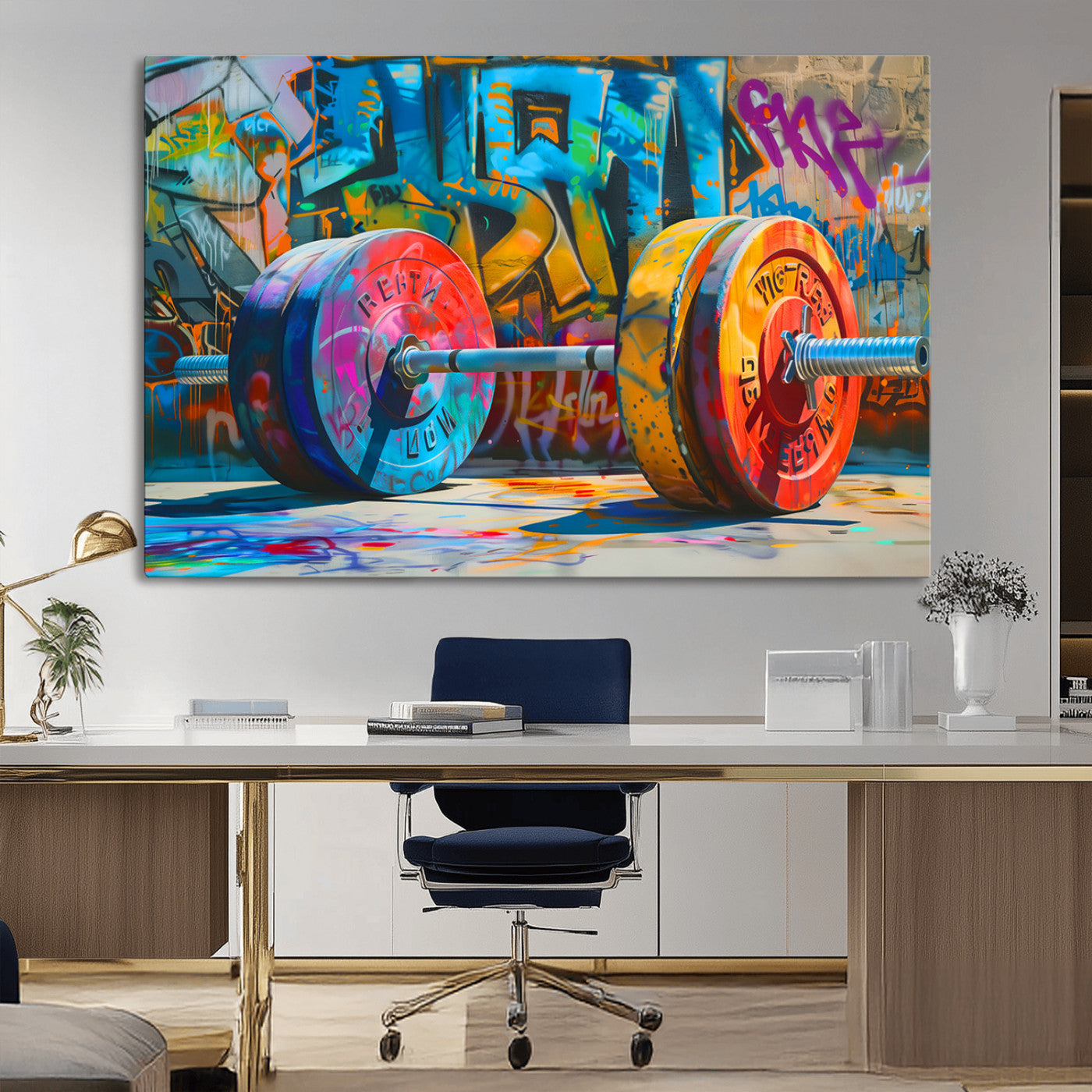 MGV-CV-36X24 - Fitness Gym Barbell Graffiti Wall Art Canvas Print