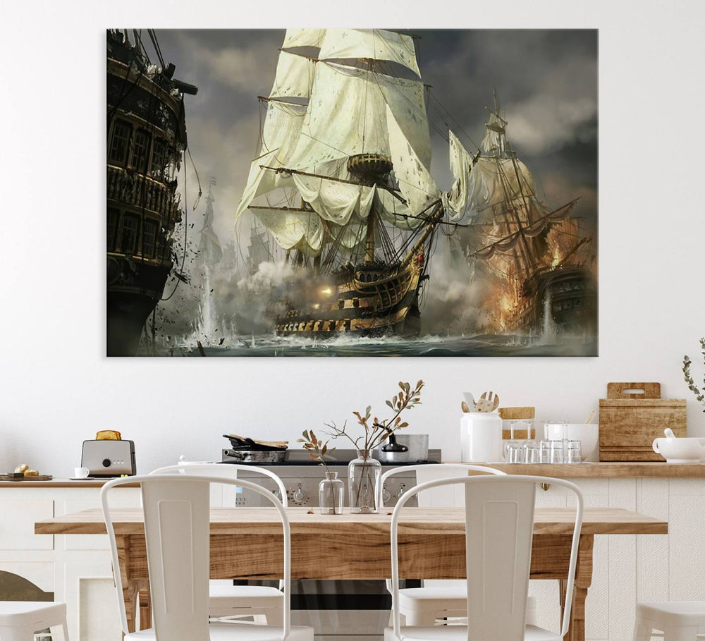 Featuring a dramatic Pirate Ship War Wall Art Canvas Print.