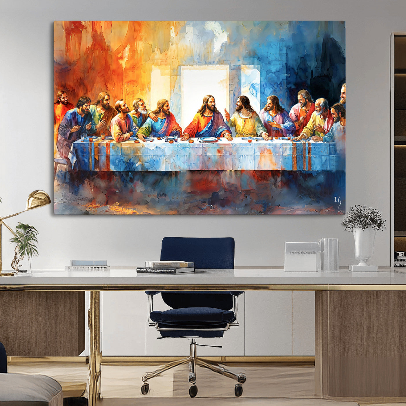 MGV-CV-36X24 - Abstract Waterolor The Last Supper Wall Art