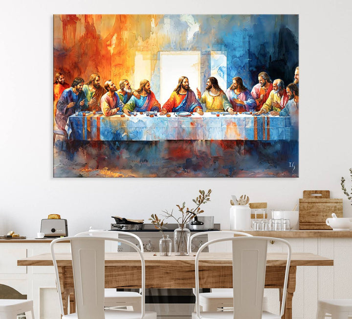 The Abstract Watercolor The Last Supper Wall Art with a gallery finish hangs prominently.