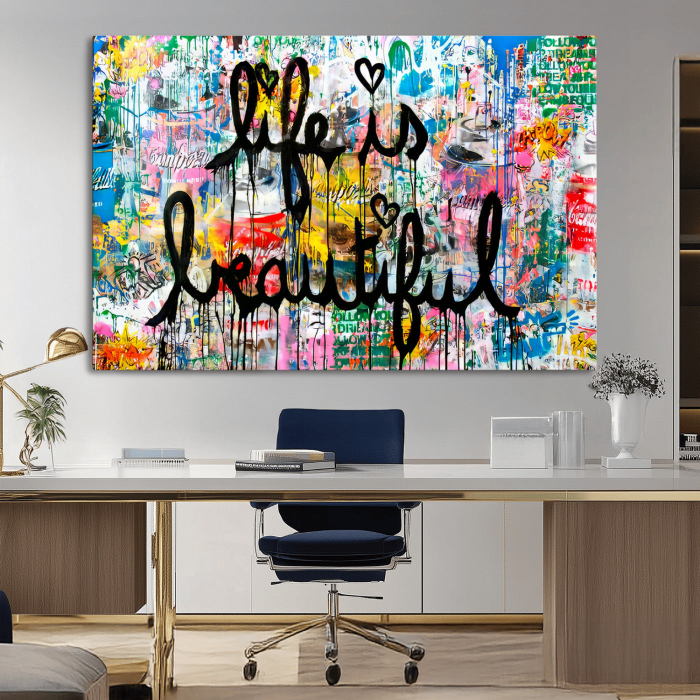 MGV-CV-36X24 - Life Beautiful Wall Art Canvas Print | Graffiti Wall Art Canvas Print