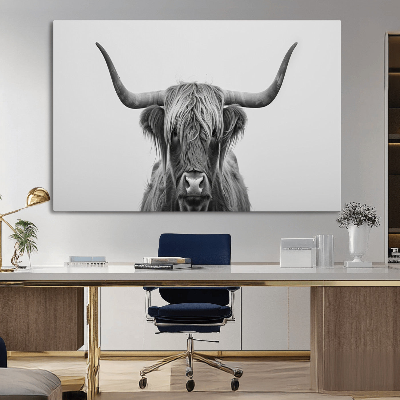 MGV-CV-36X24 - Farmhouse Longhorn Wall Art Canvas Print, Longhorn Texas Wall Art Canvas Print