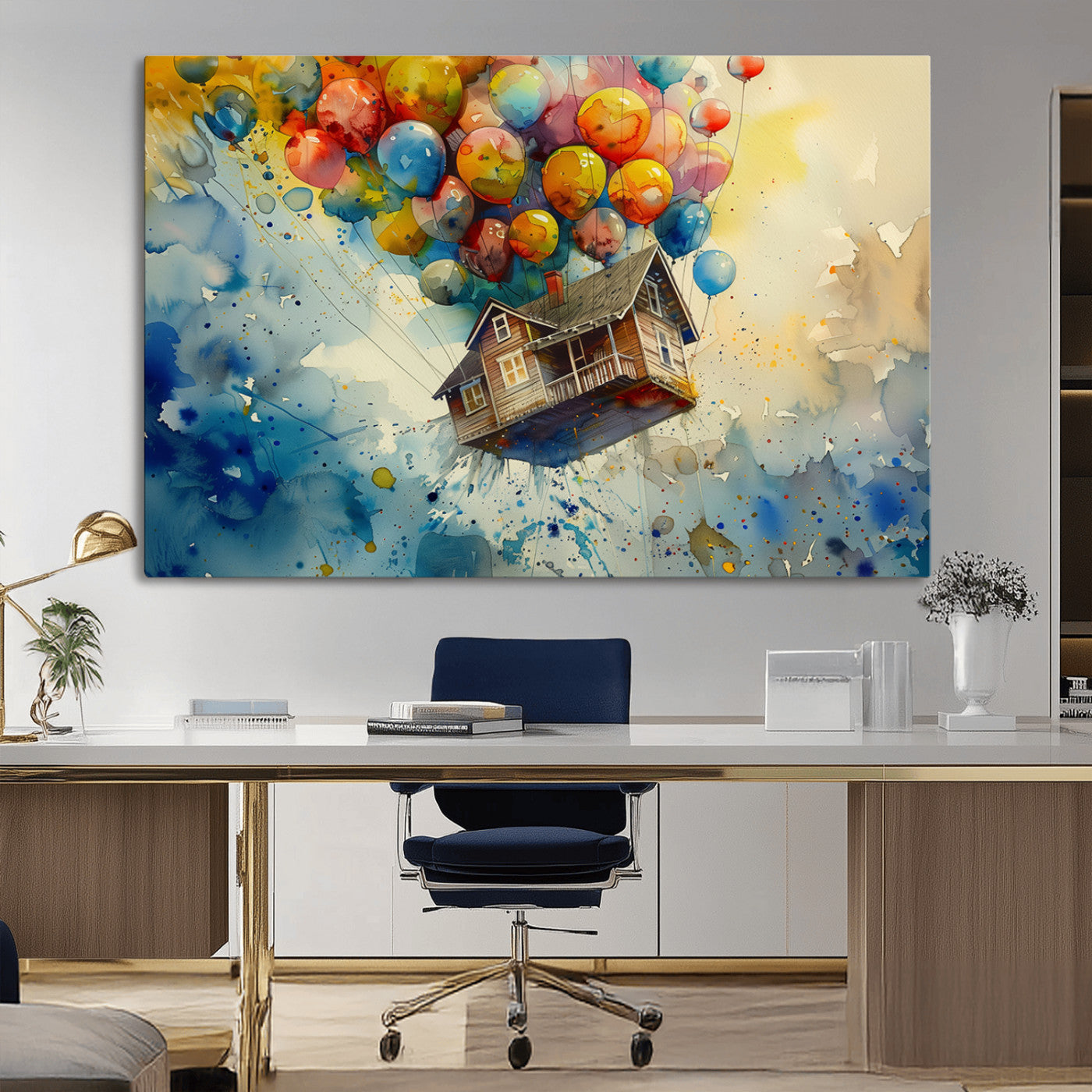 MGV-CV-36X24 - UP-Inspired Floating House with Balloons Canvas Art – Colorful 3-Panel Wall Decor for Living Room,
