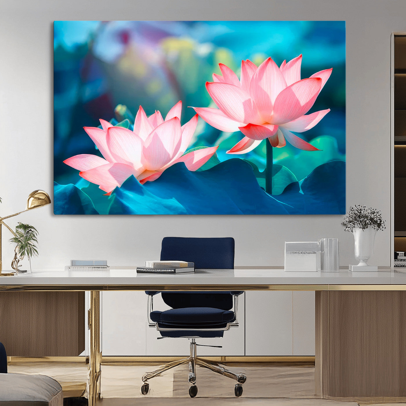 MGV-CV-36X24 - Pink Lotus Flower Canvas Wall Art | Vibrant Floral Wall Decor for Living Room, Office, or Bedroom | Large Botanical Art