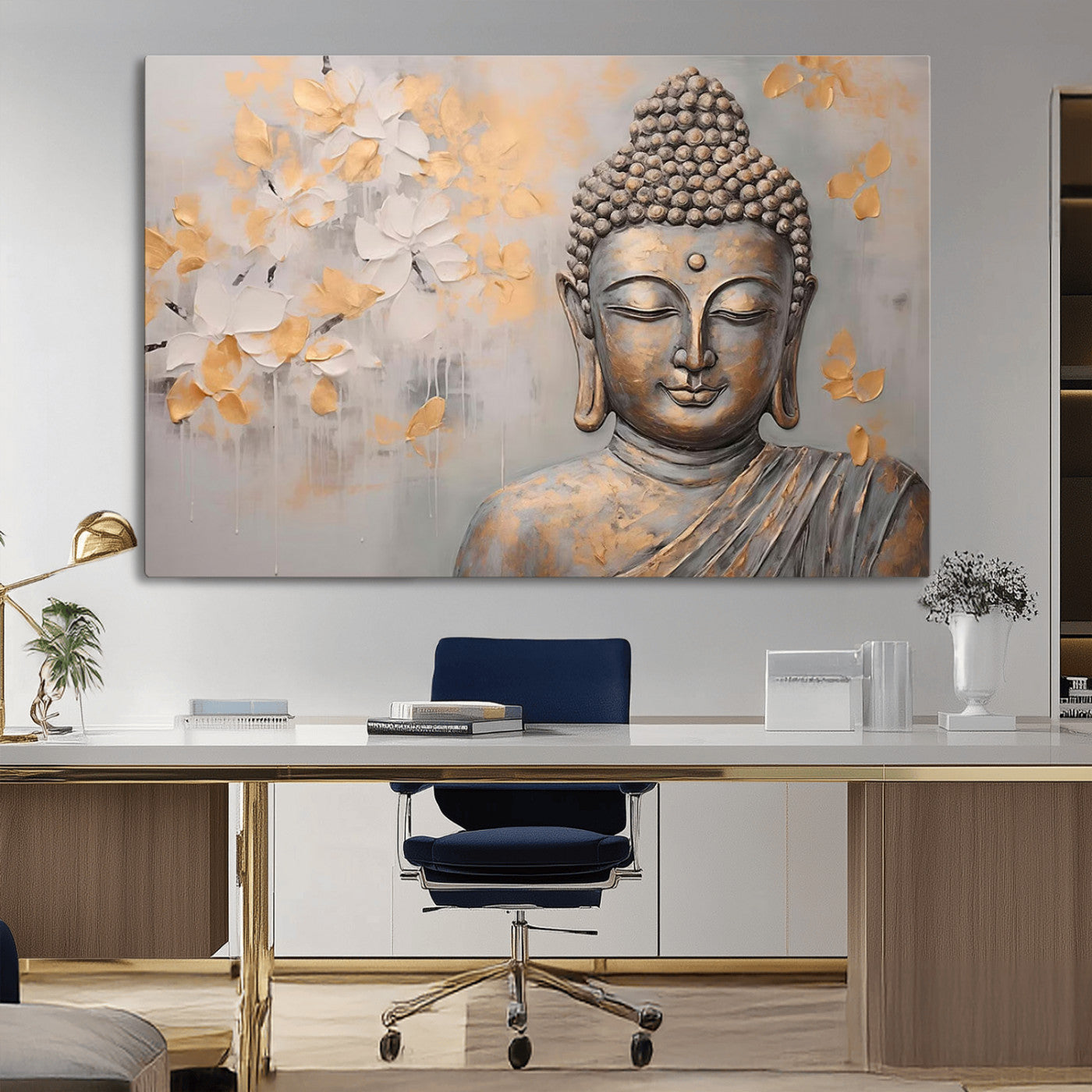 MGV-CV-36X24 - Abstract Buddha Statue Wall Art Canvas Print - Modern Meditation Decor for Living Room, Office, Yoga Studio Decor