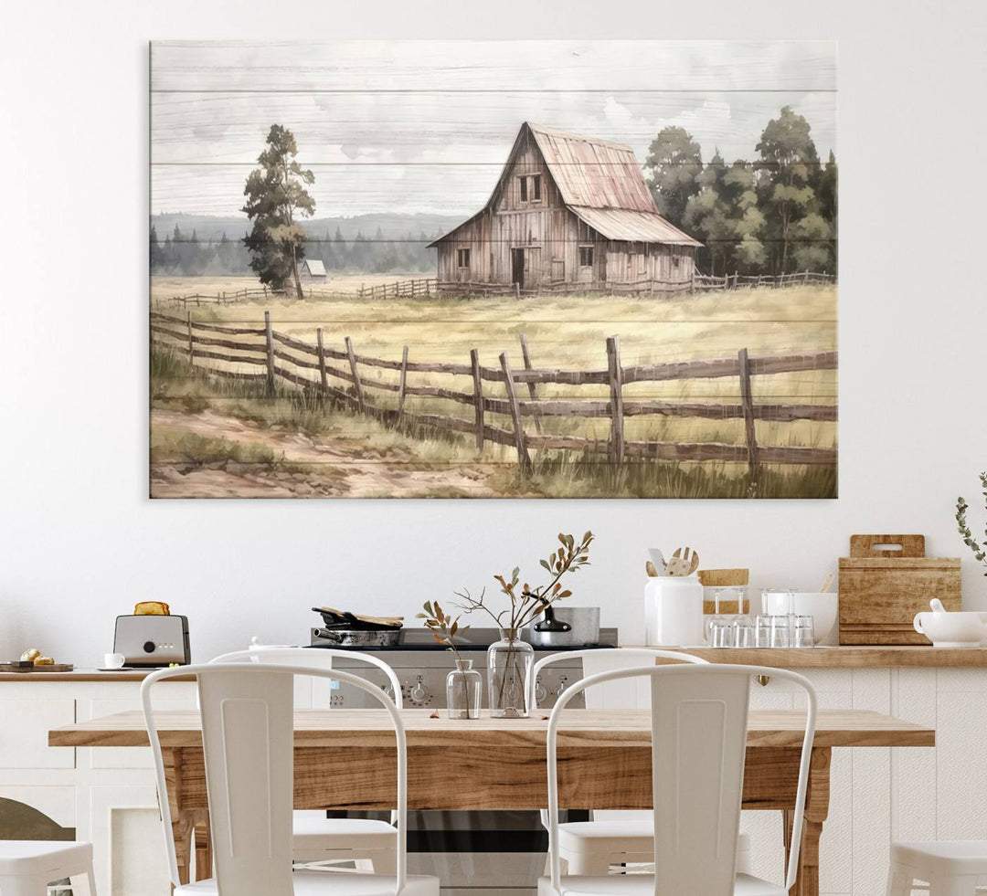 The wall is adorned with a Rustic Farmhouse Barn Wall Art.