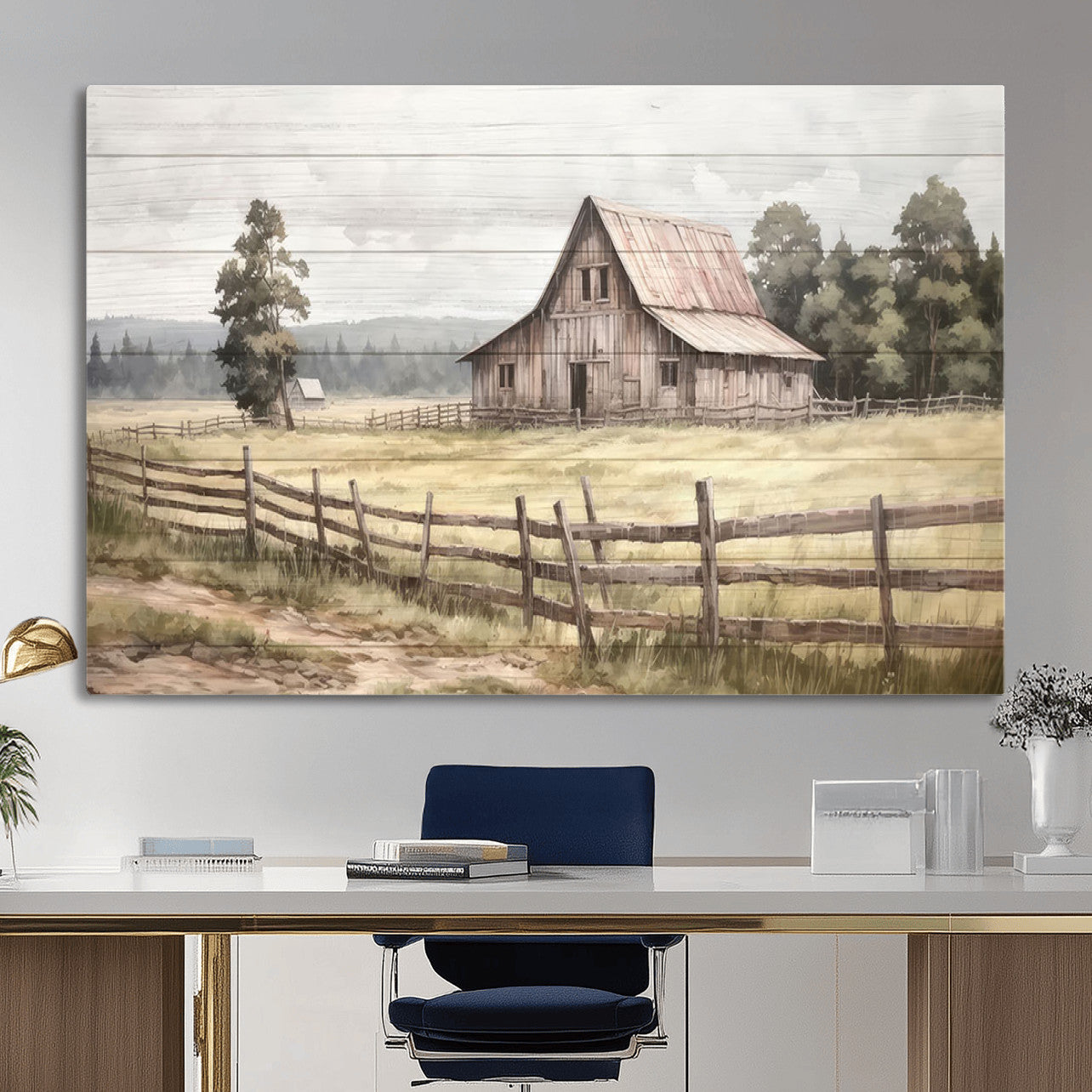 87489-MGV-CV-36X24 - Rustic Farmhouse Barn Wall Art | Framed Gallery Wrap Barn  Giclee Canvas Print for Farmhouse Decor
