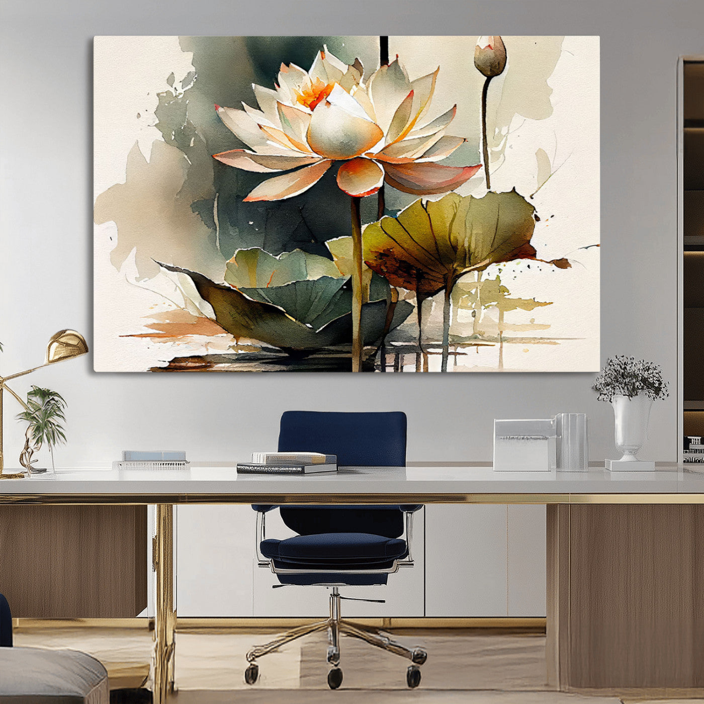 MGV-CV-36X24 - Lotus Flower Watercolor Canvas Print – A Symbol of Serenity and Growth, Captured in Soft Watercolors – Contemporary Wall Art for Tranquil Spaces