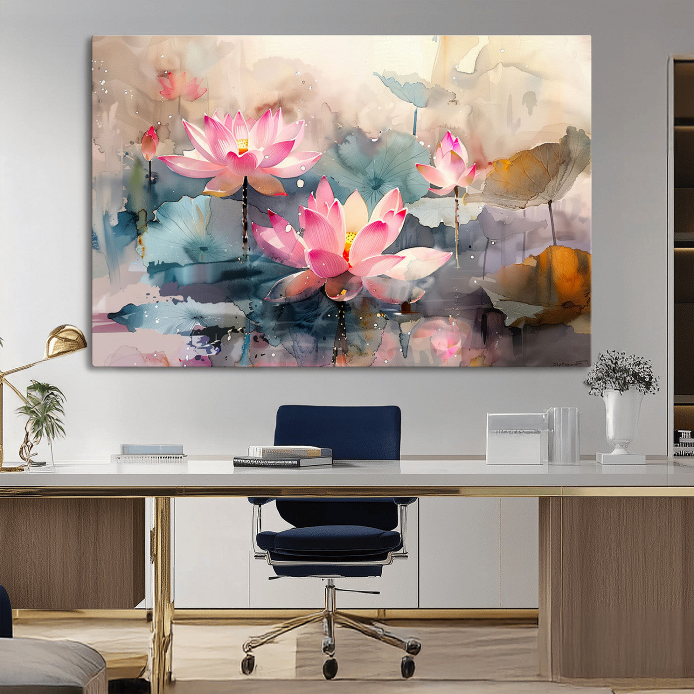 MGV-CV-36X24 - Lotus Flower Wall Art | 3-Panel Giclee Canvas Print of Pink Lotus Blossoms for Living Room, Bedroom, Office | Framed Lotus Floral Wall Art Decor Print
