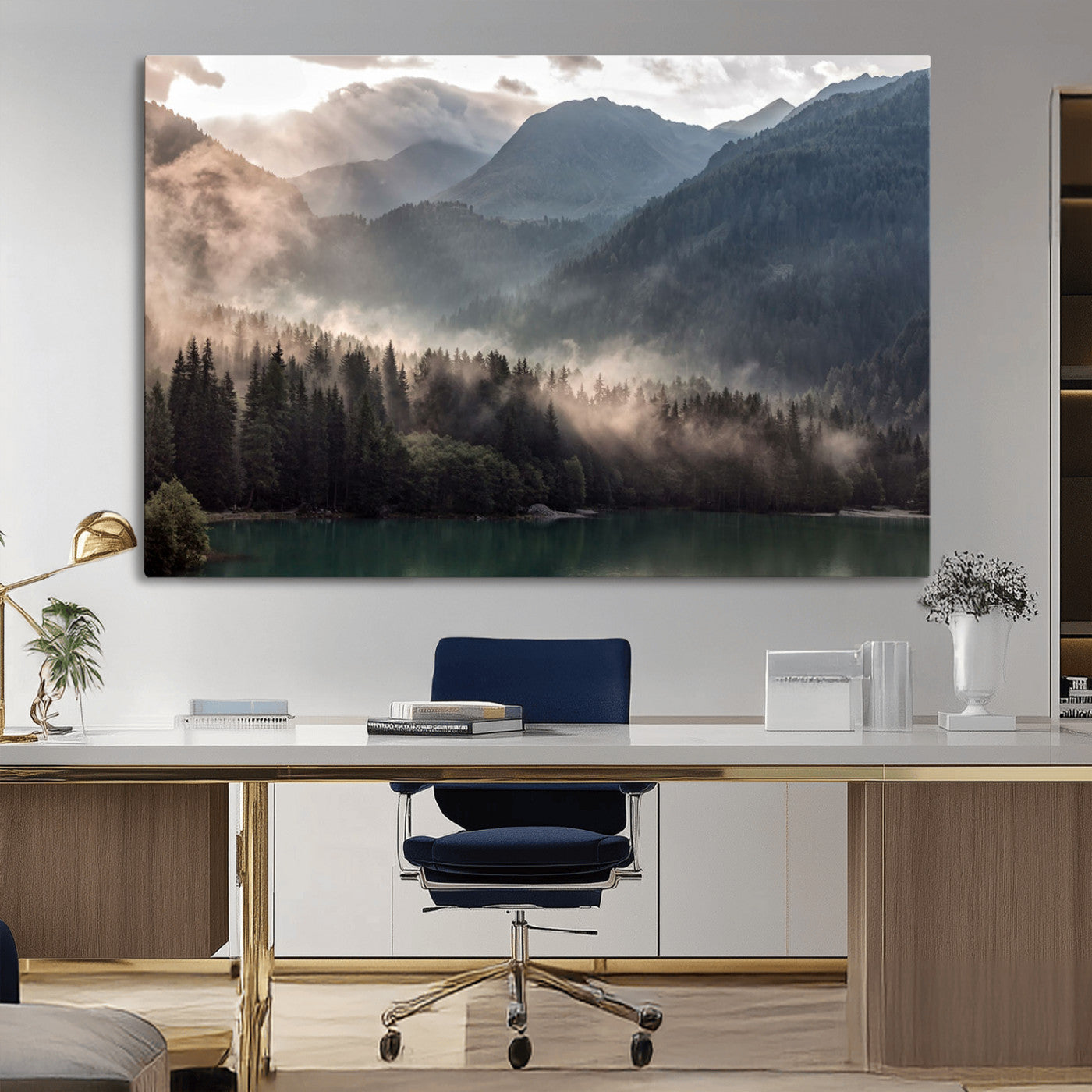 MGV-CV-36X24 - Foggy Mountain Canvas Print Forest Wall Art