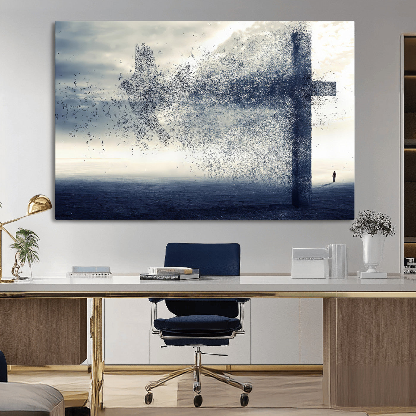 MGV-CV-36X24 - Jesus and the Fading Cross Wall Art Print – Symbol of Faith, Christian Wall Art Canvas Print, Framed and Ready to Hang