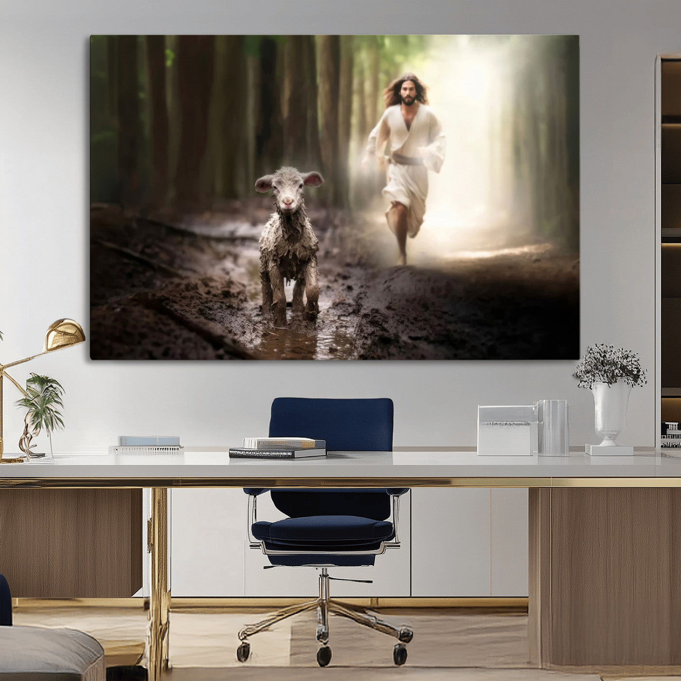 MGV-CV-36X24 - Jesus Canvas Wall Art - Jesus Running After Lost Lamb, Jesus, Christian Home Decor - Church Wall Art