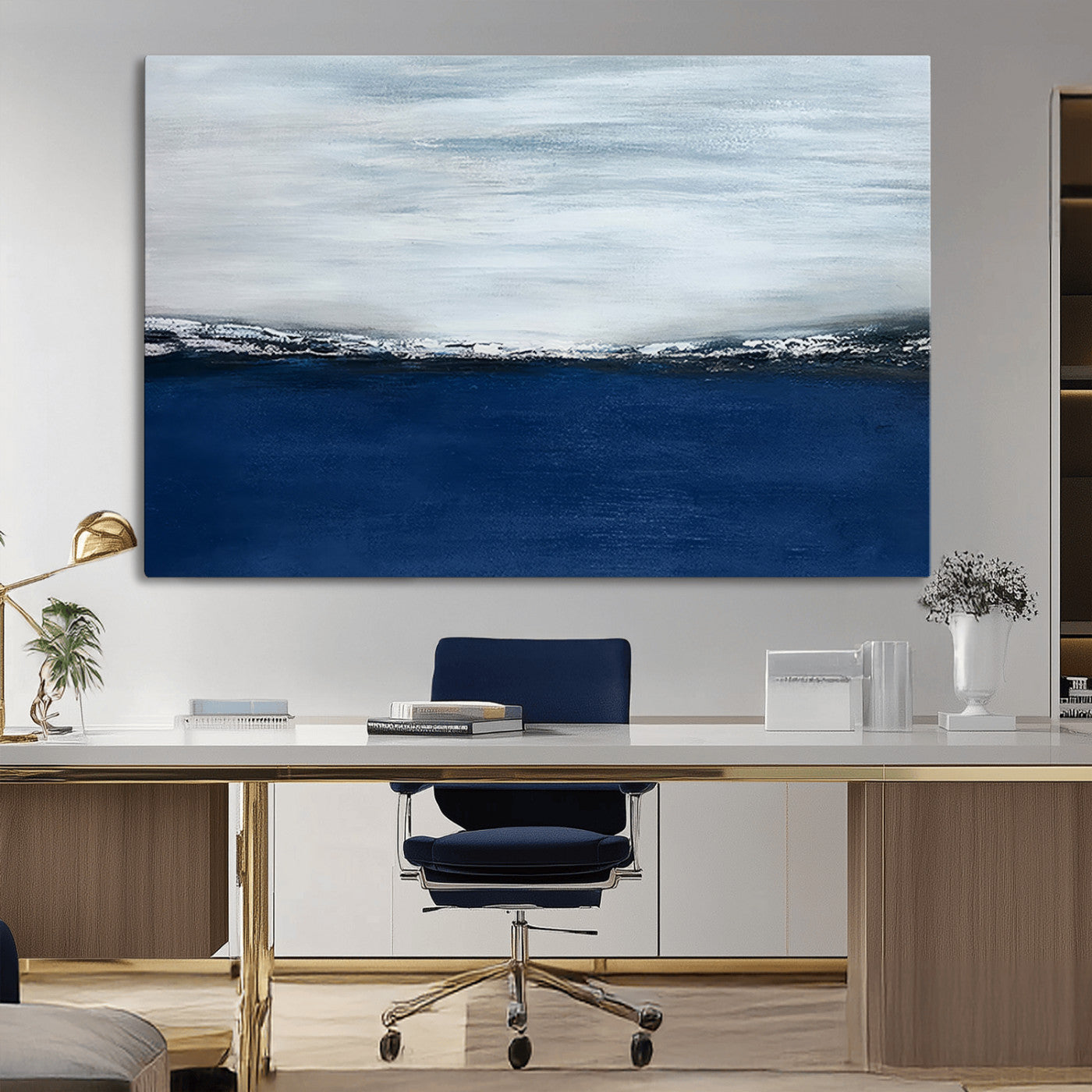 MGV-CV-36X24 - Navy Blue Abstract Wall Art Canvas Print