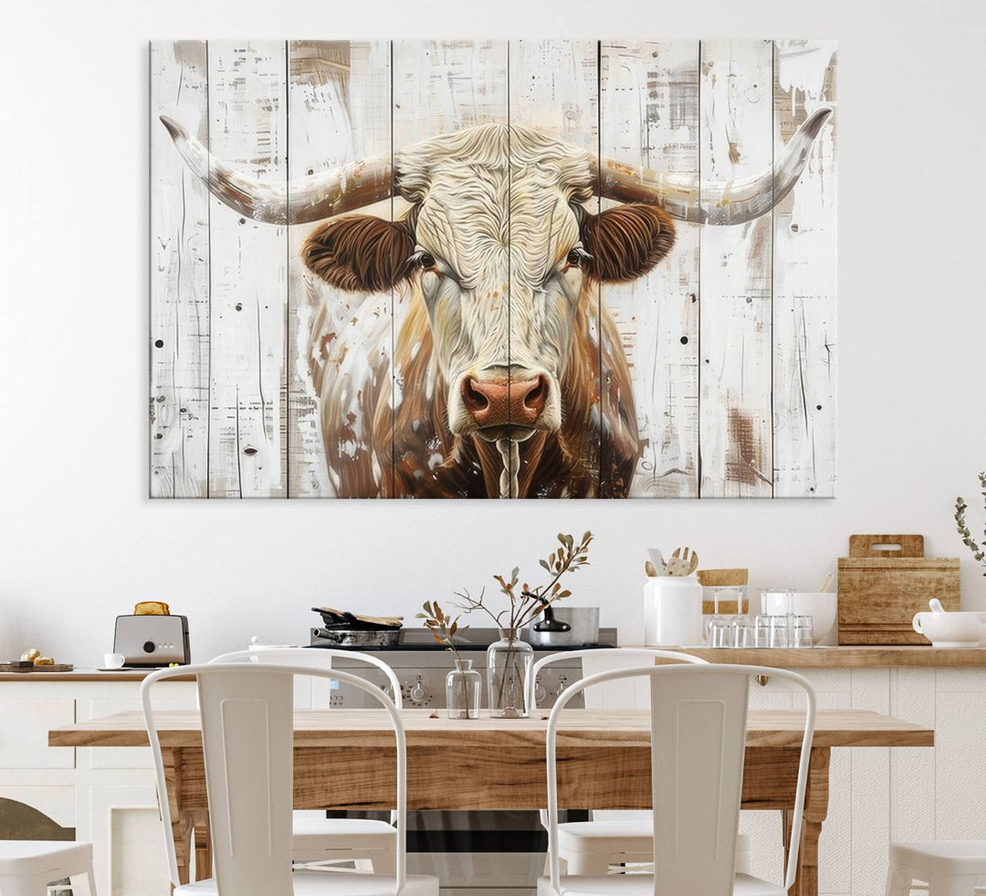 A Western-inspired Rustic Longhorn Bull Wall Art Canvas Set.