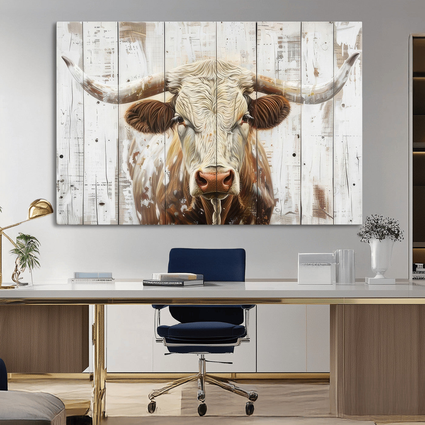 -Rustic Longhorn Bull Wall Art Canvas Set – Western-Inspired Farmhouse Décor - Ready to Hang