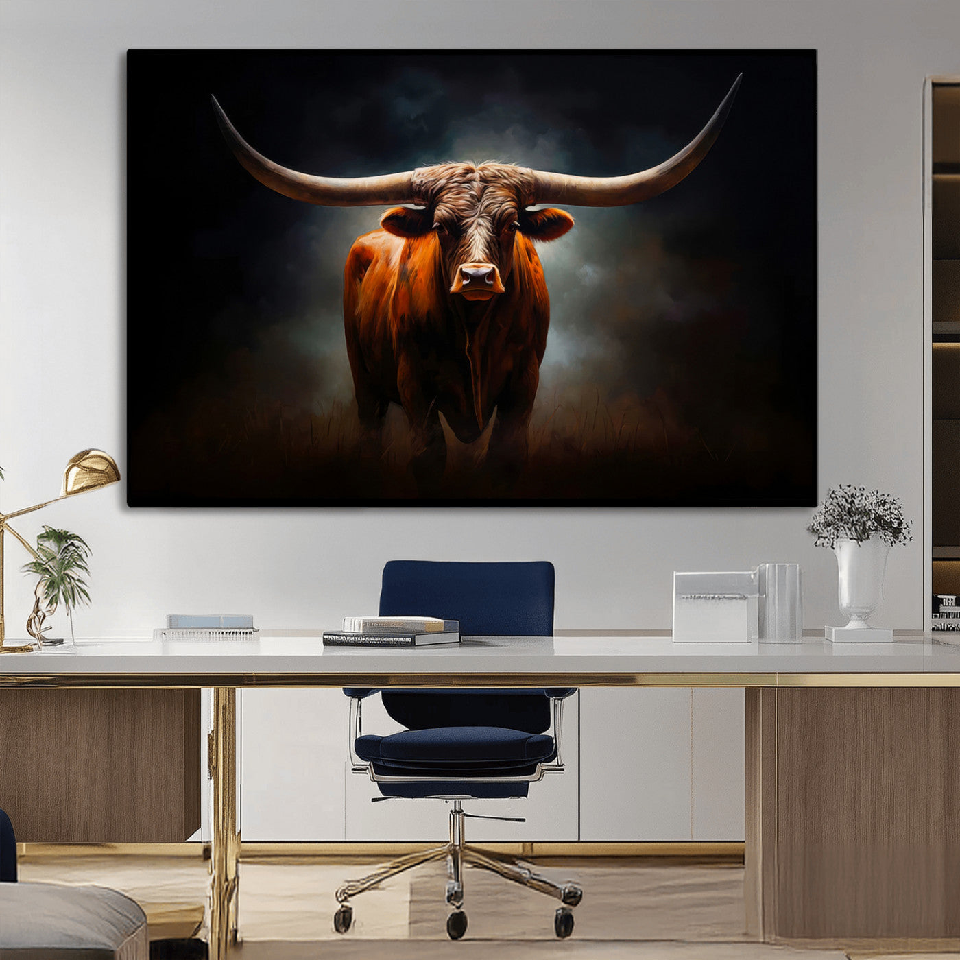 MGV-CV-36X24 - Abstract Texas Longhorn Wall Art Print | 3-Panel Large Texas Longhorn Canvas Print for Living Room, Office  Farmhouse Decor | Framed Longhorn Wall Art