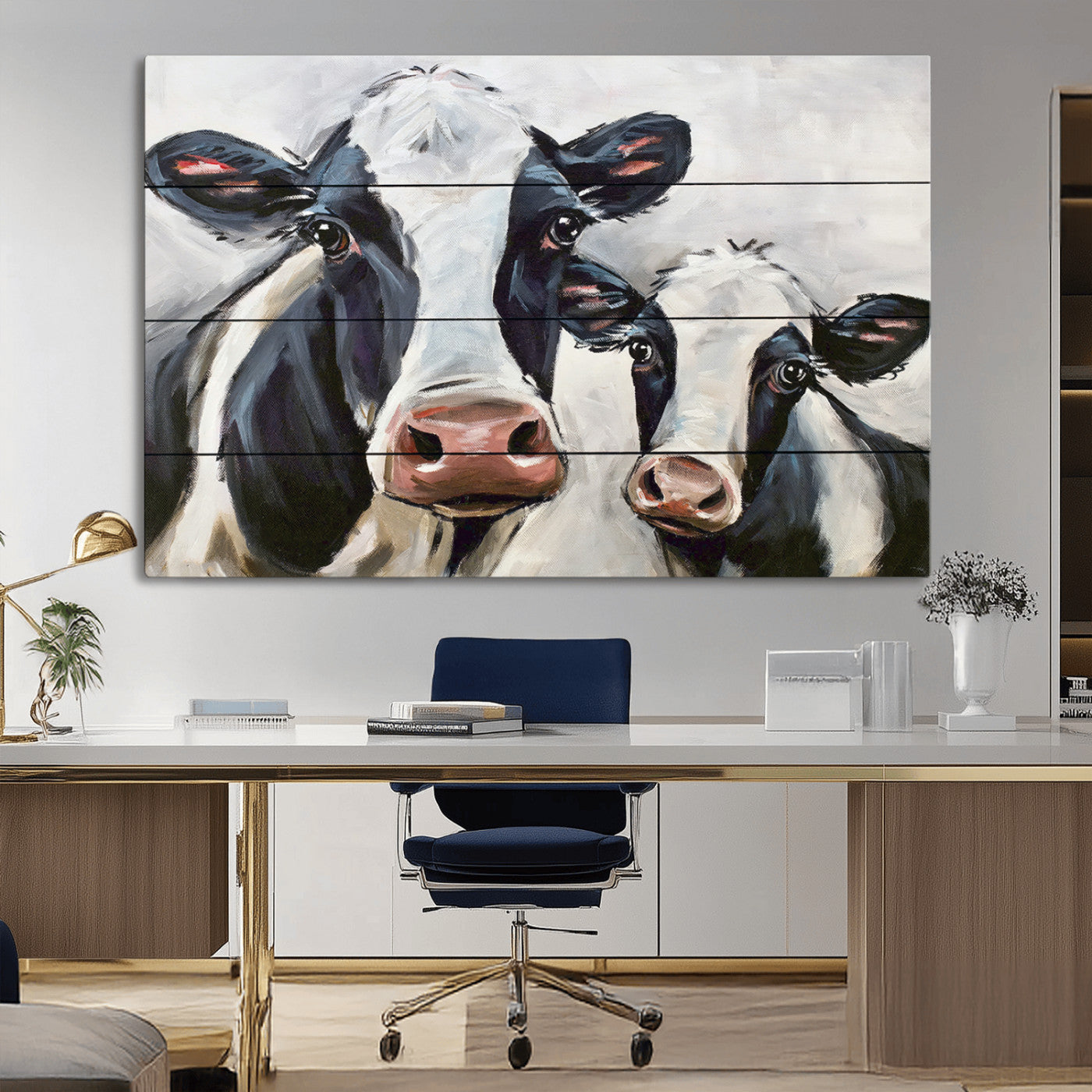 -Vintage Baby and Mom Cattle Wall Art Canvas Print