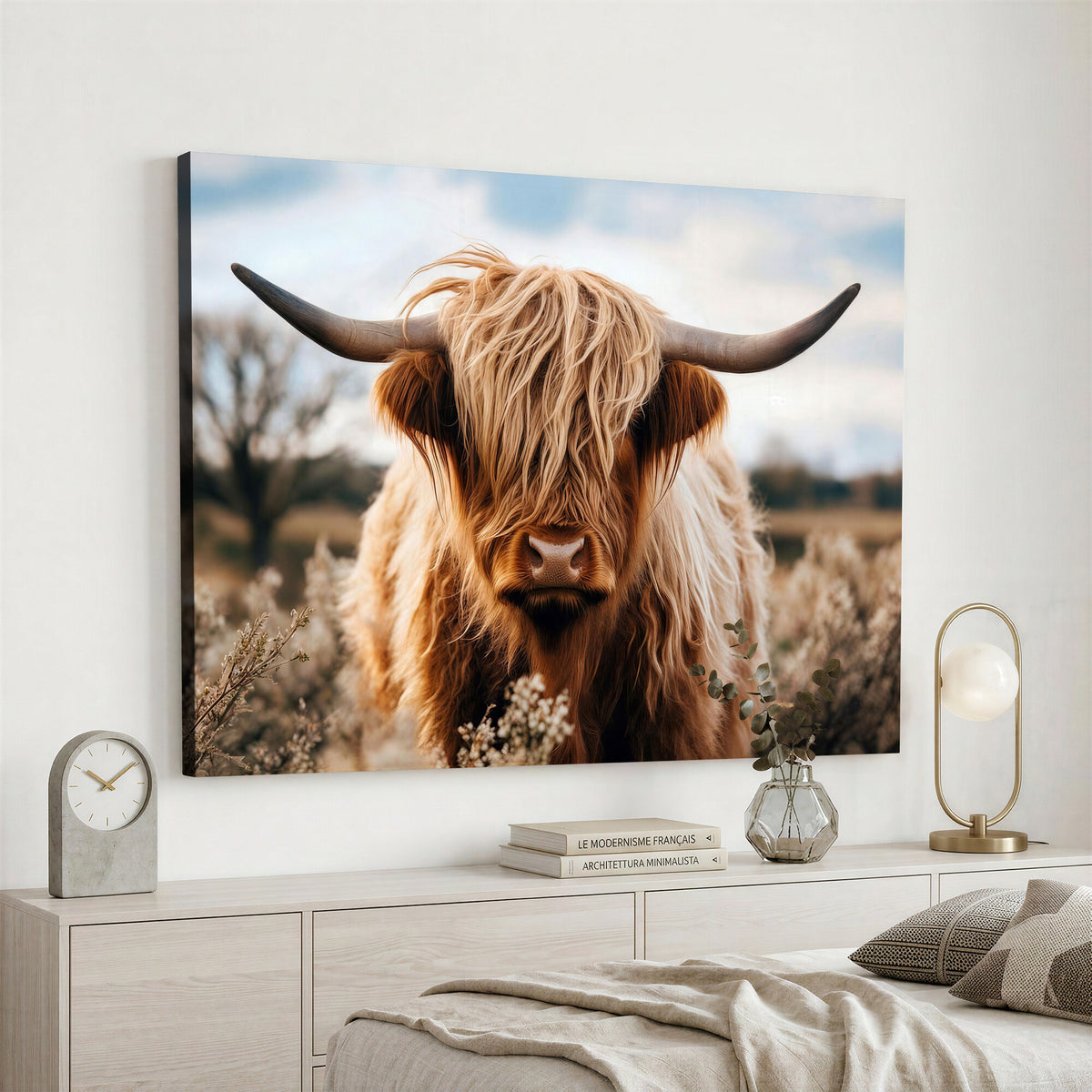 55903-_Poster-30x20 - Scottish Cow Longhorn Wall Art Canvas Print