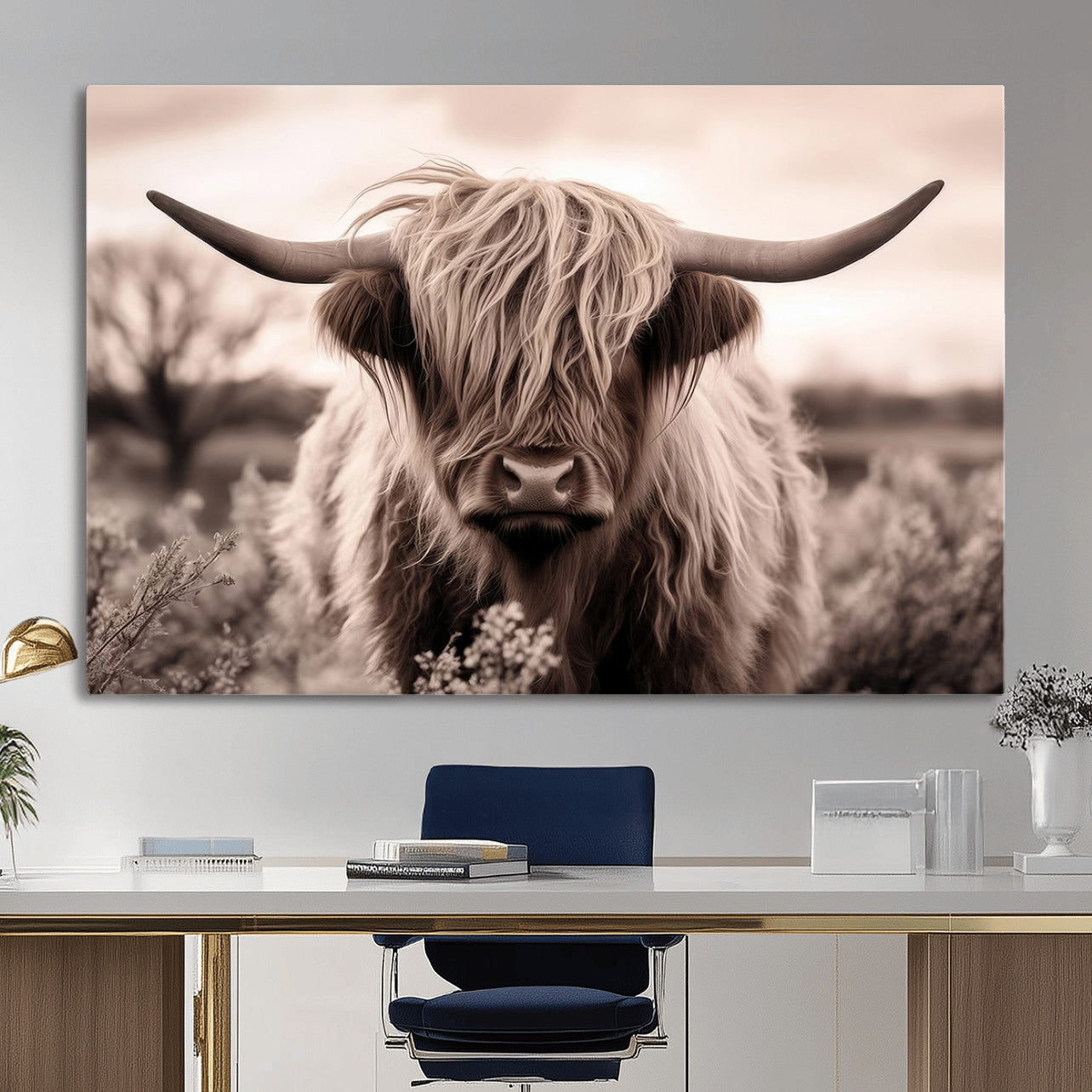 55903-MGV-CV-36X24 - Scottish Cow Longhorn Wall Art Canvas Print