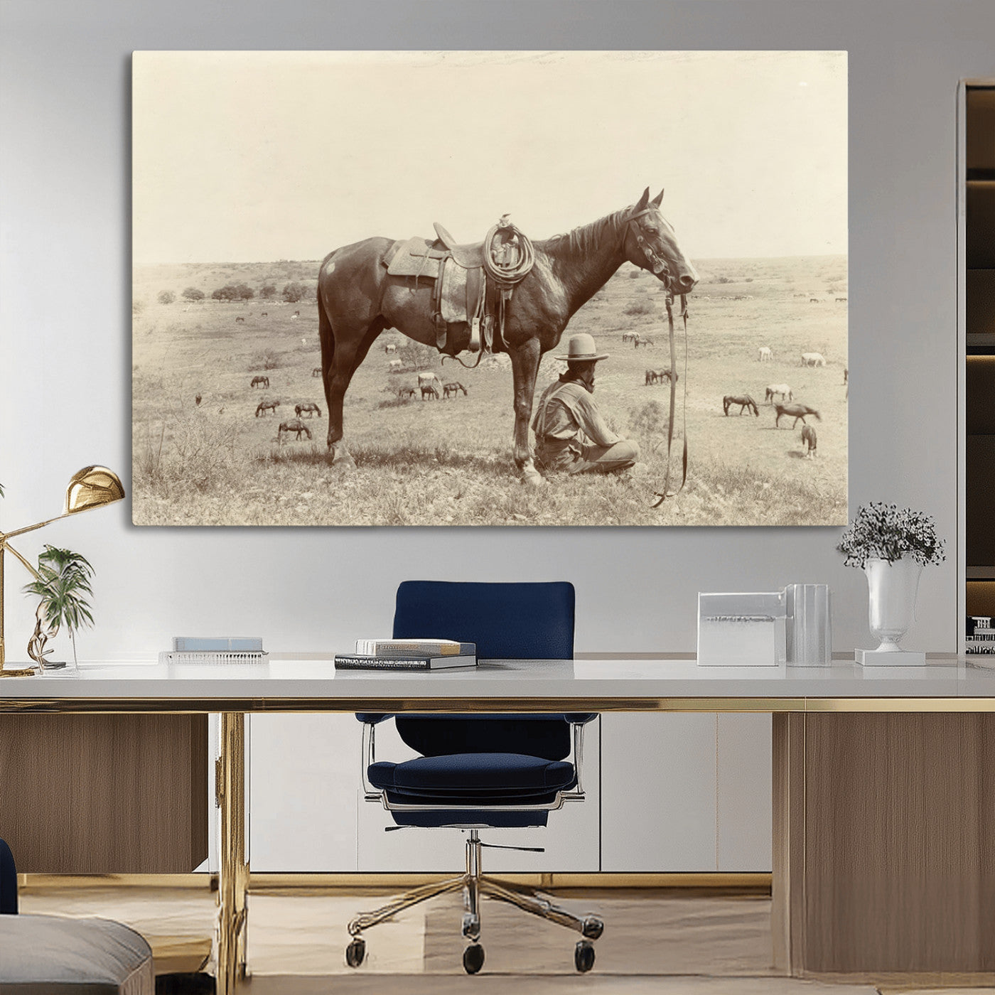 MGV-CV-36X24 - Cowboy Wall Art - Western Horse Canvas Print - Vintage Western Wall Art Canvas Print, Ready to Hang