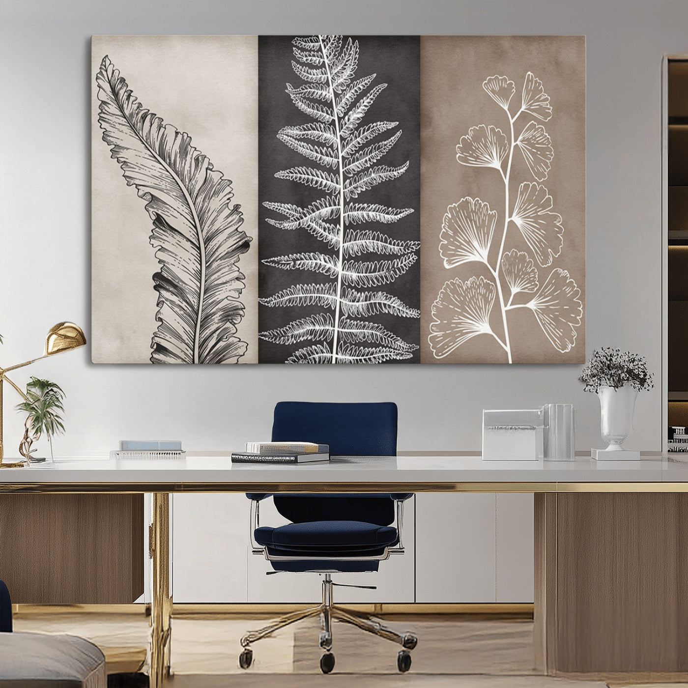 MGV-CV-36X24 - Botanical Leaf Art Collection Multi Panel Wall Art Canvas Print, Framed and Ready to Hang - Nature-Inspired Home Decor