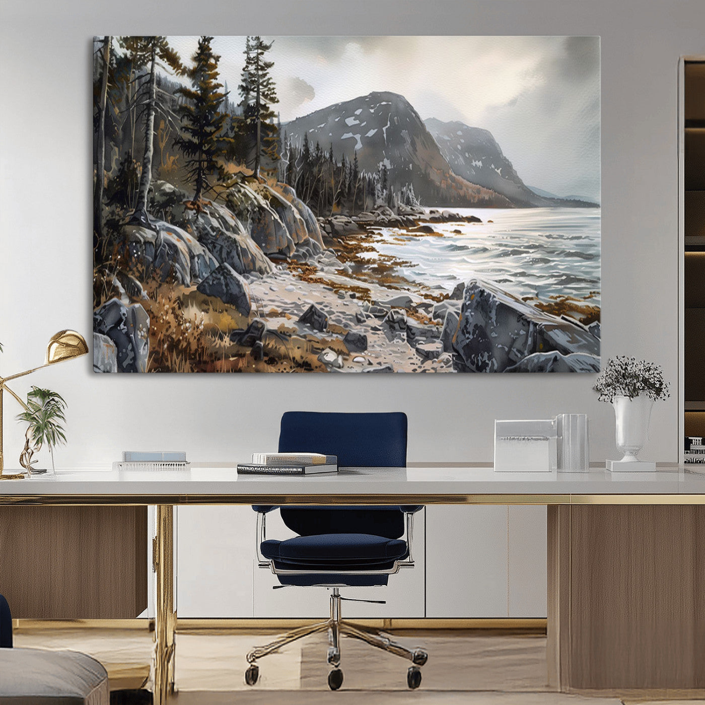 -Serene Coastal View of Acadia National Park - Stunning 3-Panel Wall Art Canvas Print, Framed, Ready