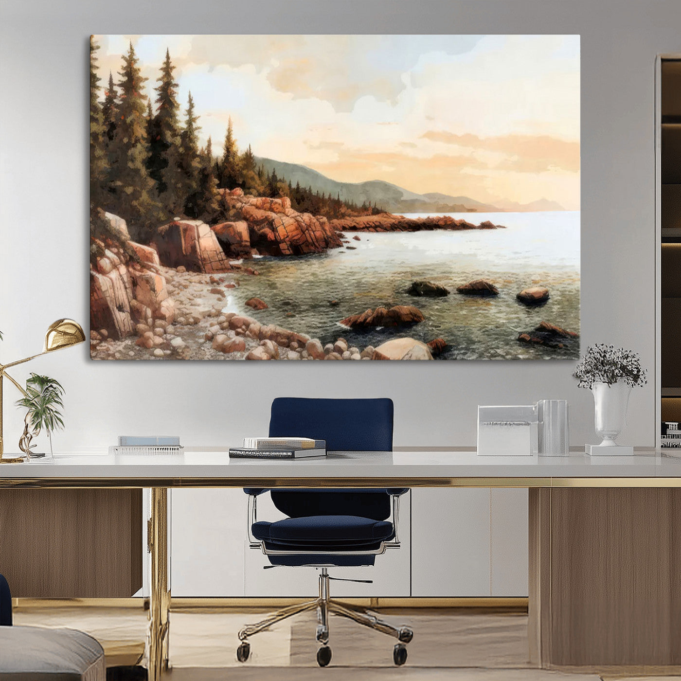 MGV-CV-36X24 - Serene Coastal View of Acadia National Park Wall Art - Stunning 3-Panel Wall Art Canvas Print, Framed, Ready to Hang
