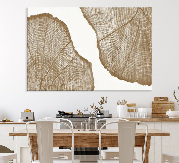 The rustic wall art features two large tree rings, beautifully framed and displayed to create a nature-inspired décor.