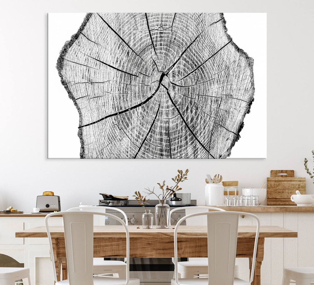 Black and white tree ring art print.